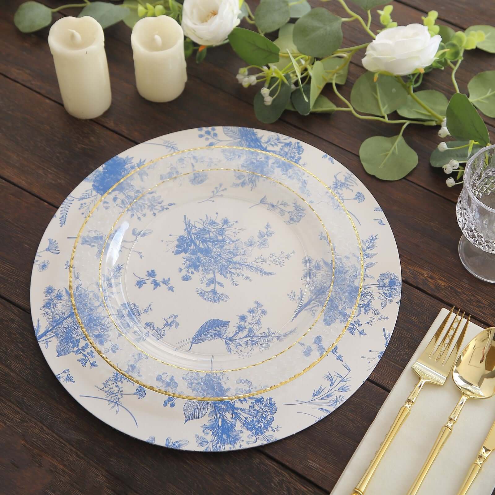 Get This 6-Pack of Stylish 13-Inch French Toile Print Disposable Charger Plates for Easy Cleanup