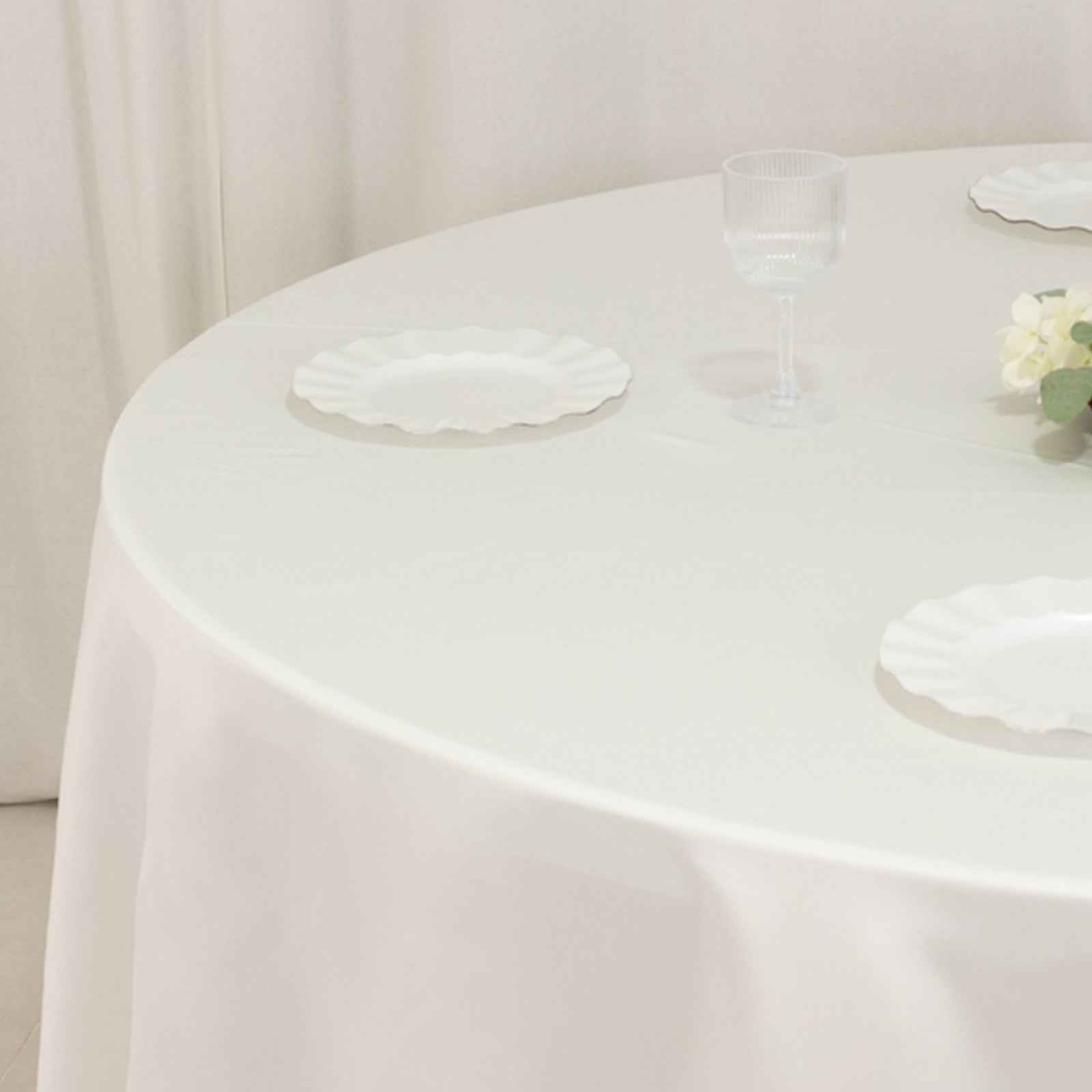 Ivory Lamour Satin 108" Round Tablecloth - Durable & Silk-Like, Ideal for Events