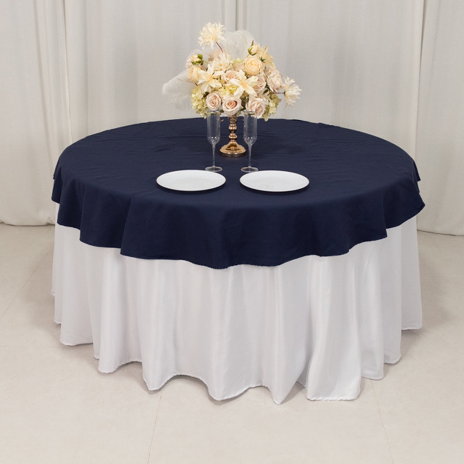 Navy Blue 70" Wrinkle-Resistant Cotton Blend Round Tablecloth - Perfect for Events!