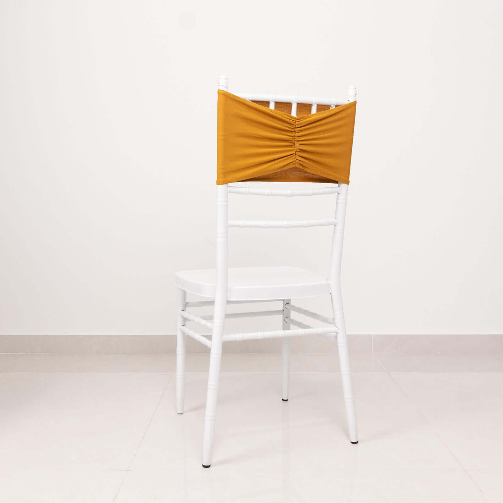 Special Offer! 5-Pack Gold Ruffled Spandex Chair Sashes - Wide Stretch Bands for Elegant Wedding and Event Decor