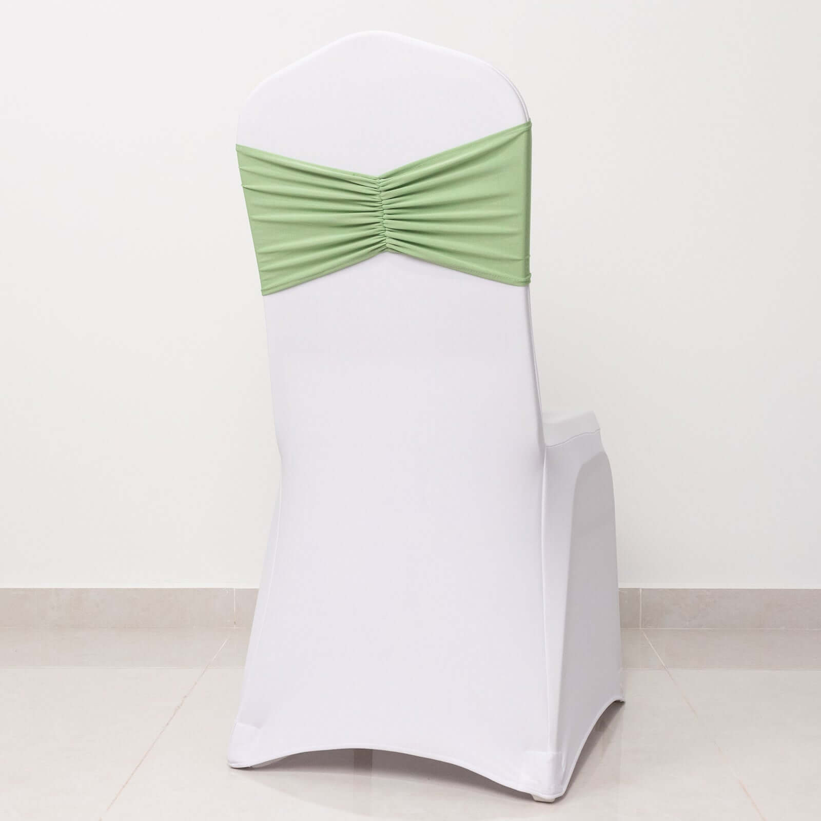Hot Deal! 5-Pack Sage Green Ruffled Spandex Chair Sashes - Wide & Stretchable