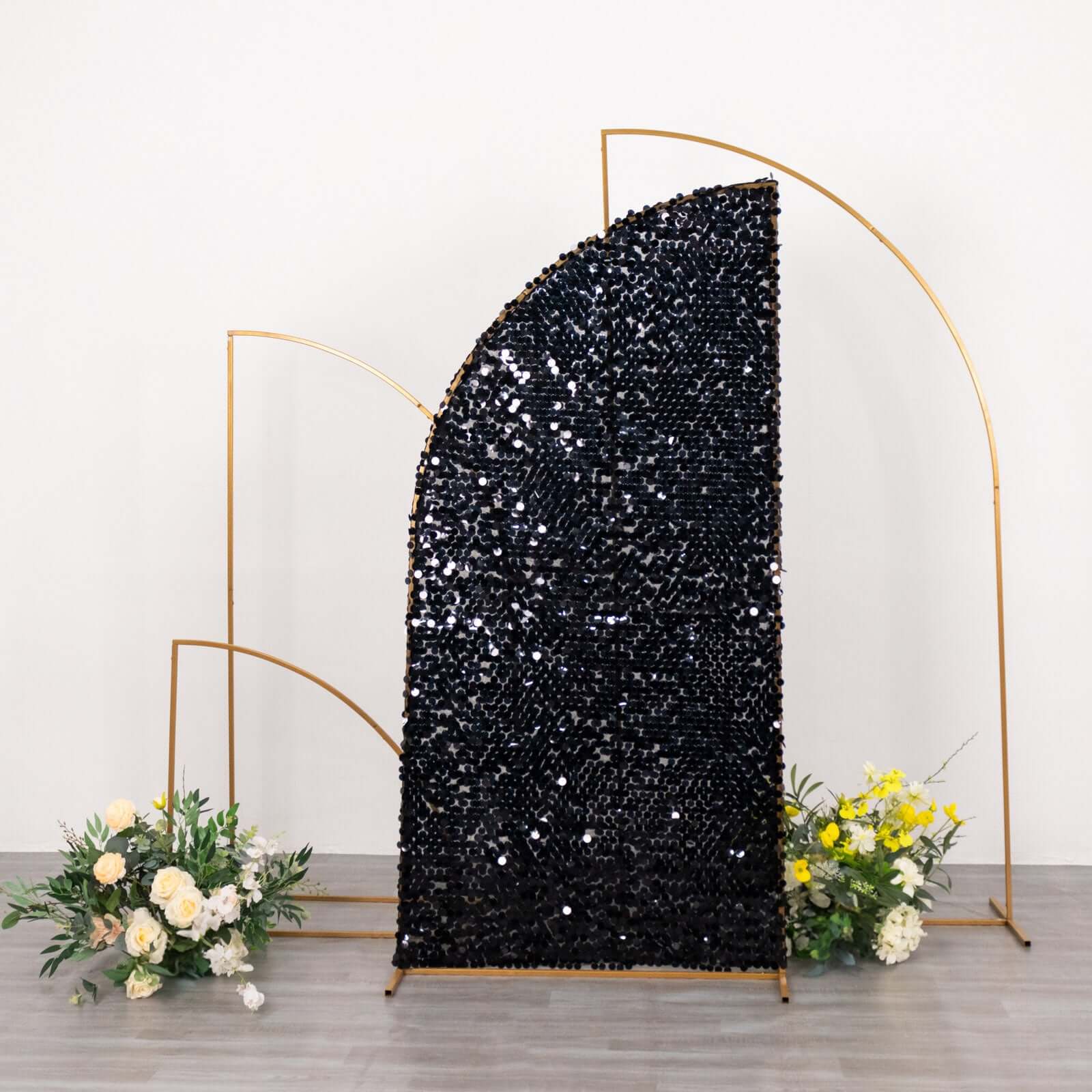 Hot! 6ft Black Double-Sided Payette Sequin Wedding Arch Cover for Half Moon Backdrop Stand