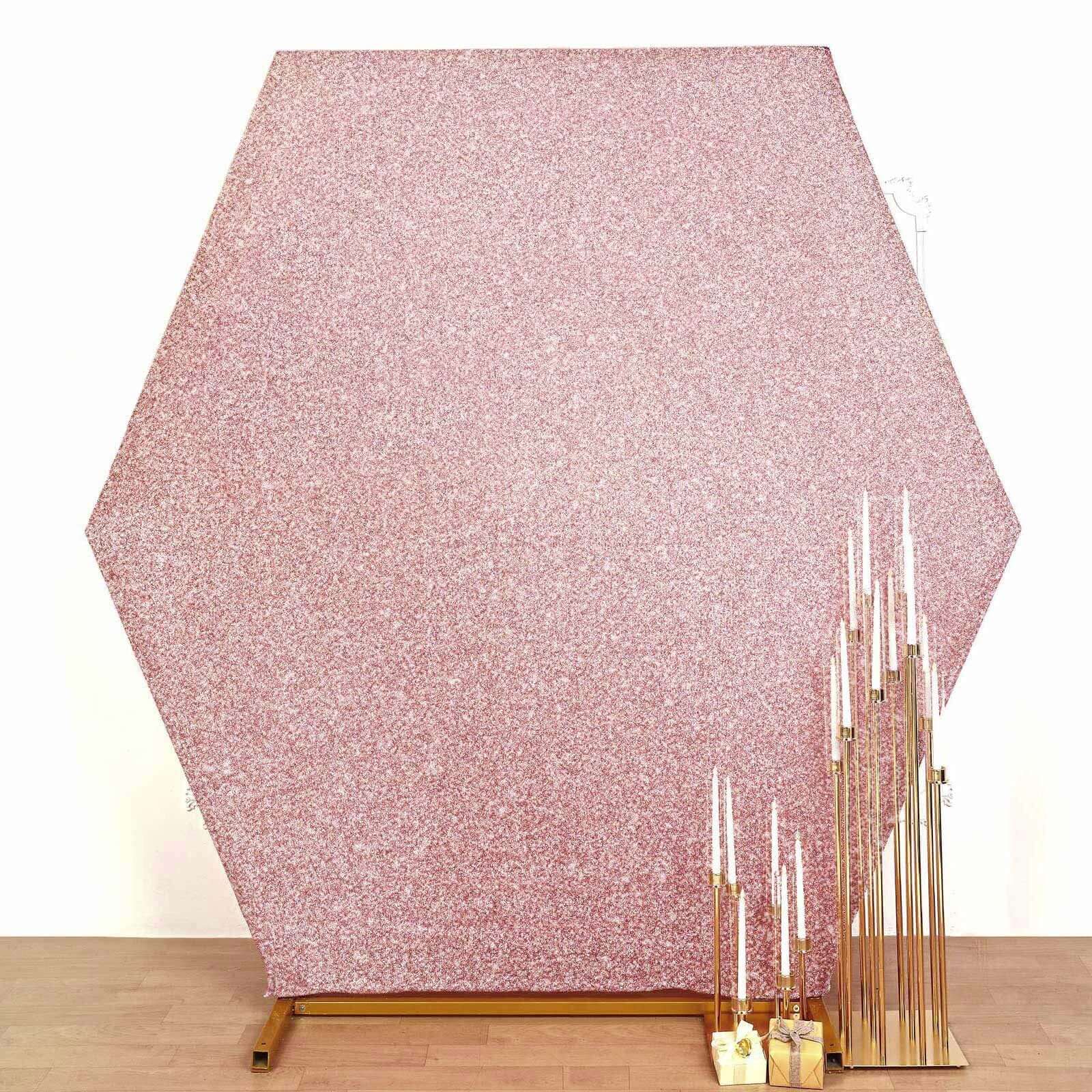 Special Offer! 8ft x 7ft Rose Gold Metallic Shimmer Tinsel Spandex Two - Sided Hexagon Wedding Arbor Backdrop Cover