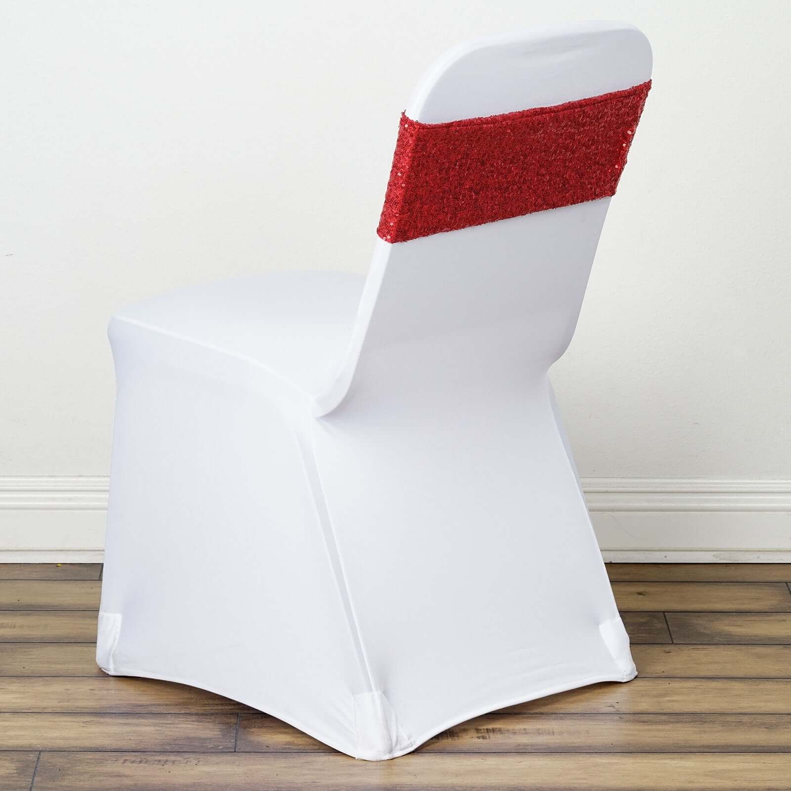 Hot Sale! 5-Pack Red Sequin Spandex Stretch Chair Sashes 6x15