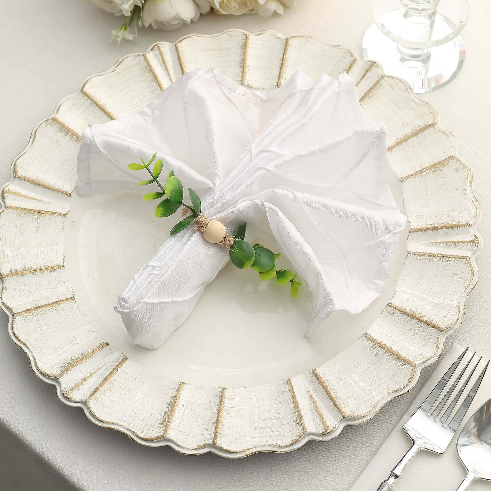 8-Piece Handmade Rustic Green Eucalyptus Leaf & Wooden Bead Jute Napkin Holders