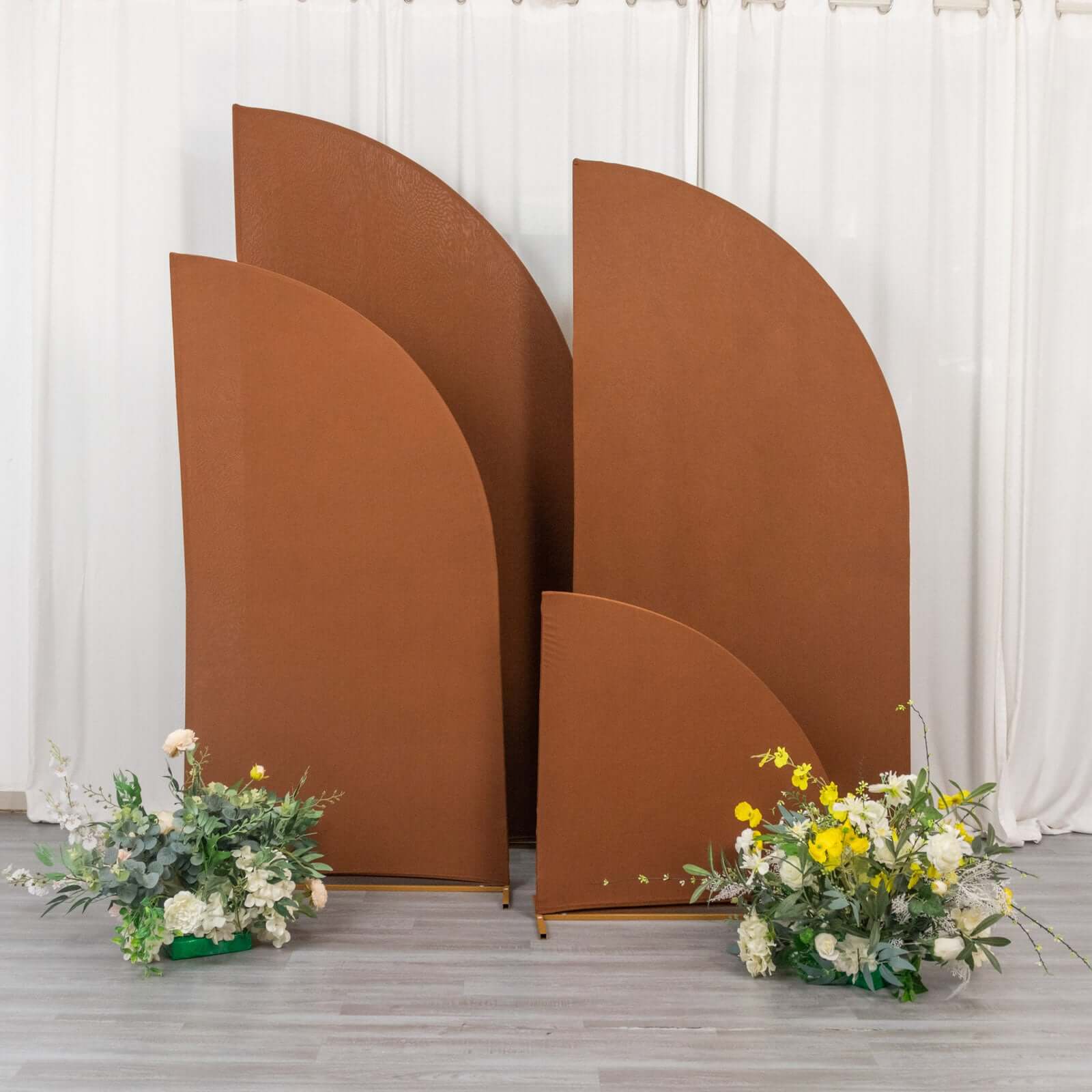 Set of 4 Custom-Fitted Matte Cinnamon Brown Spandex Half Moon Wedding Arch Backdrop Covers in 4 Sizes