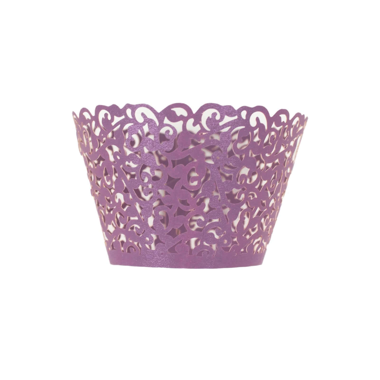 25-Piece Purple Lace Laser-Cut Paper Cupcake Wrappers for Event Baking
