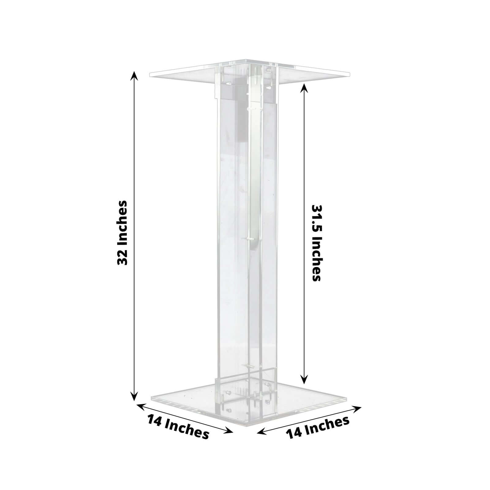 Clear Acrylic Flower Pedestal Display Stand with Square Bases - 10mm Thick, 32" Tall