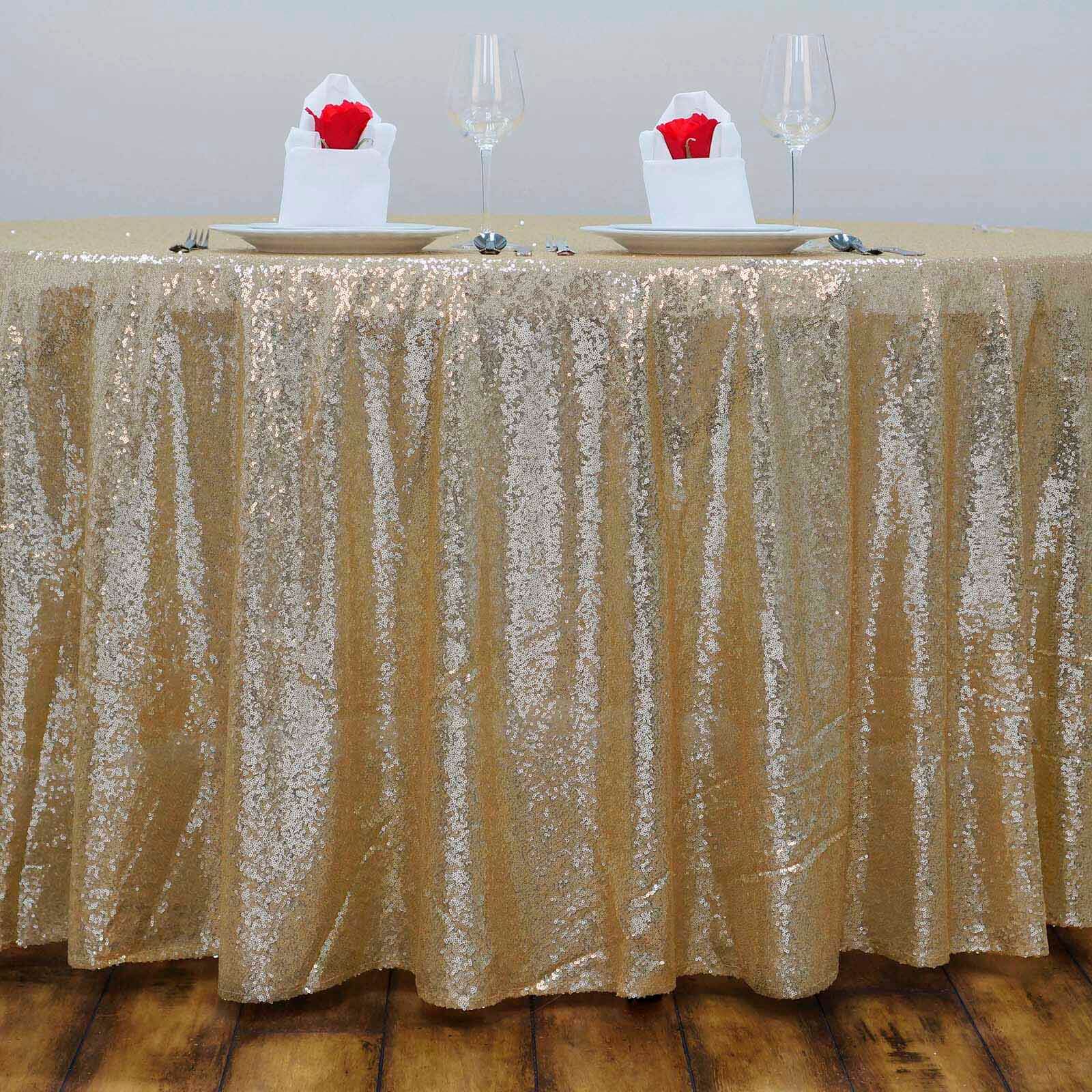 Champagne Seamless Round Sequin Tablecloth, 132-Inch Dazzling Cover