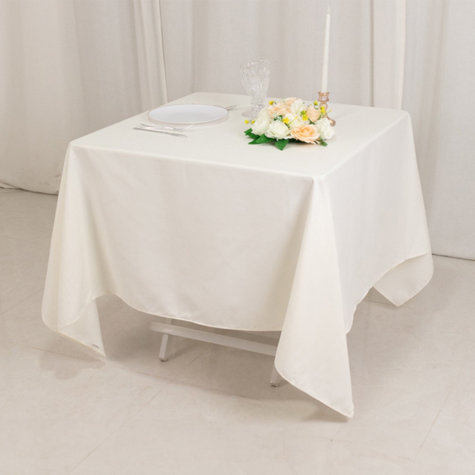 Wrinkle-Resistant Ivory 70x70 Square Cotton Blend Tablecloth