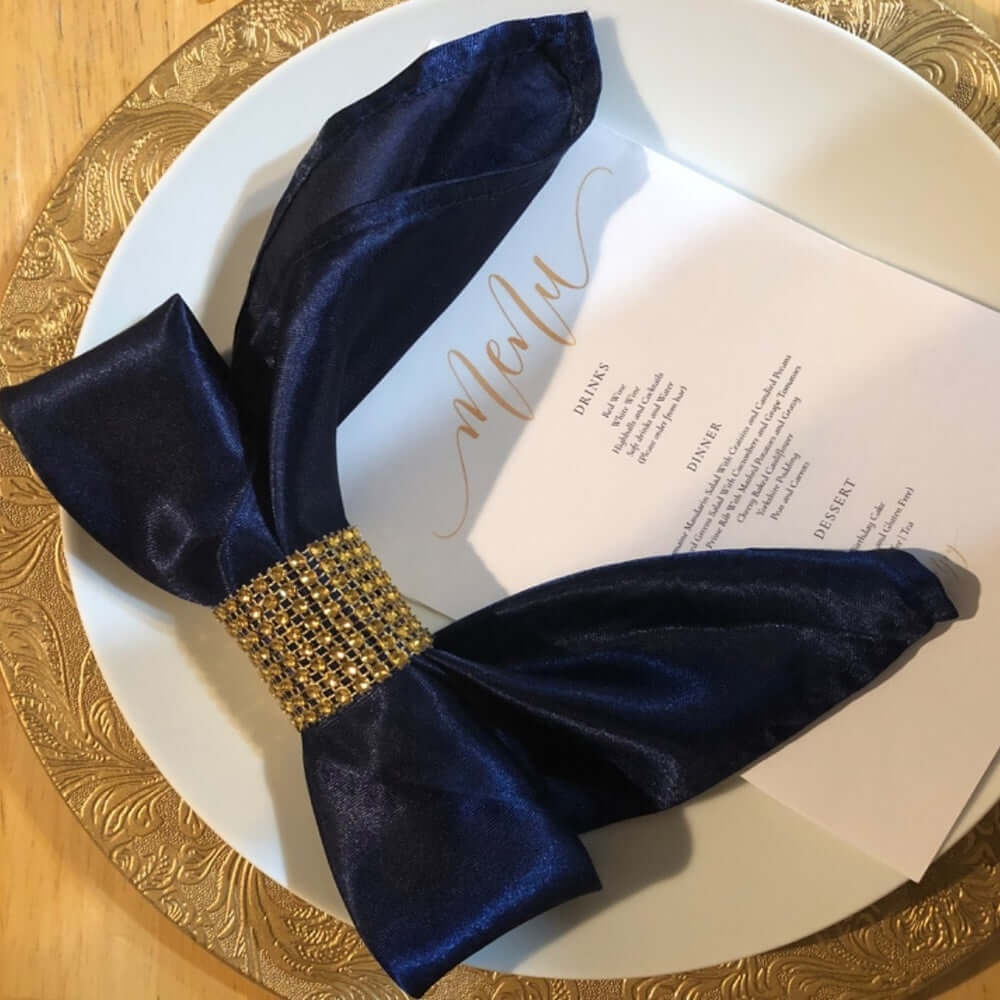 Exclusive 5-Pack Navy Blue Satin Dinner Napkins - 20x20, Stain & Wrinkle Resistant