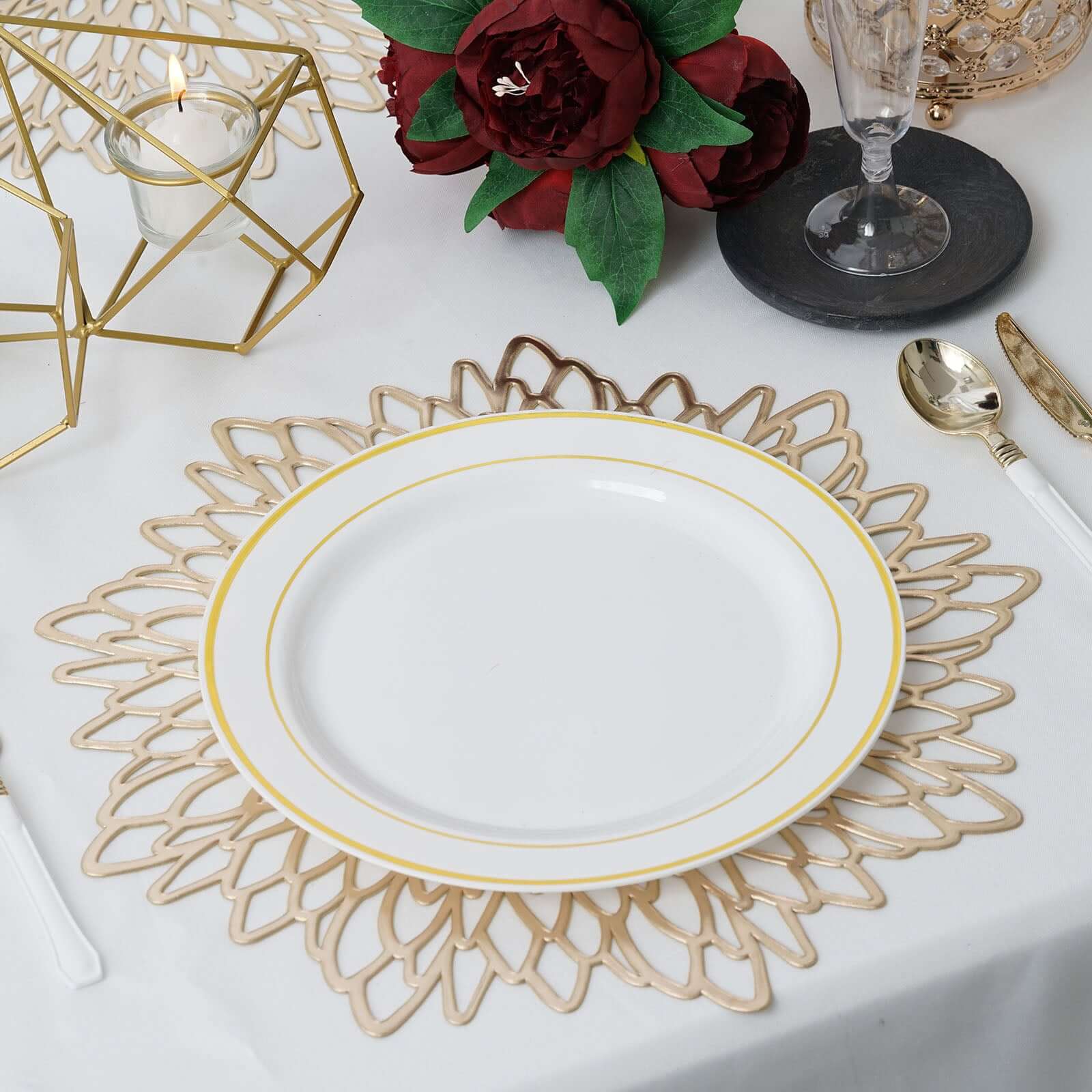 Hot Deal! 6-Pack Gold Floral Vinyl Round Non-Slip Dining Table Mats, 15"