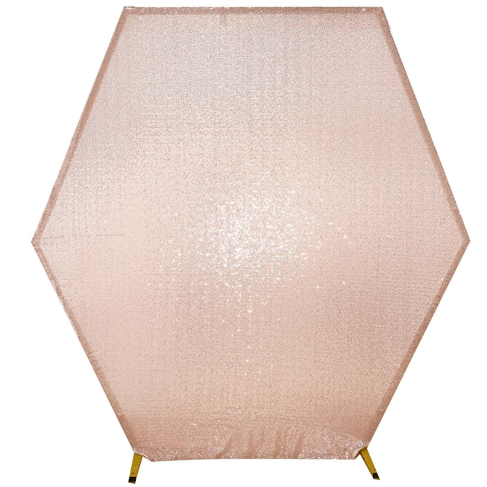 8ft x 7ft Rose Gold Shiny Double-Sided Sequin Cover for Hexagon Wedding Arch Stand