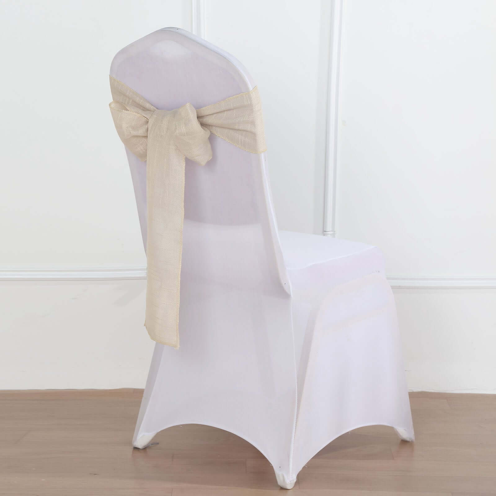 5-Pack Durable Wrinkle-Resistant Beige Faux Linen Chair Sashes for Events