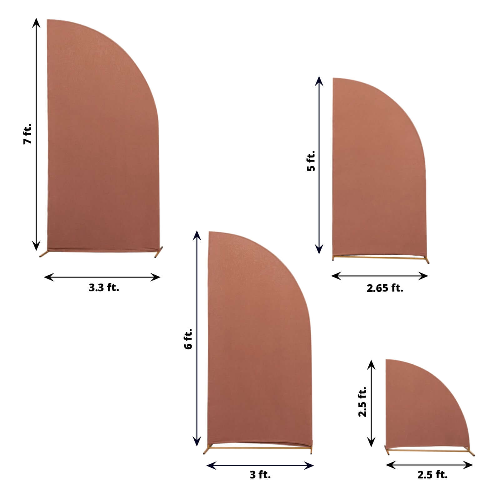 4-Piece Custom Fitted Matte Terracotta (Rust) Spandex Half Moon Wedding Arch Backdrop Covers - 2.5ft to 7ft