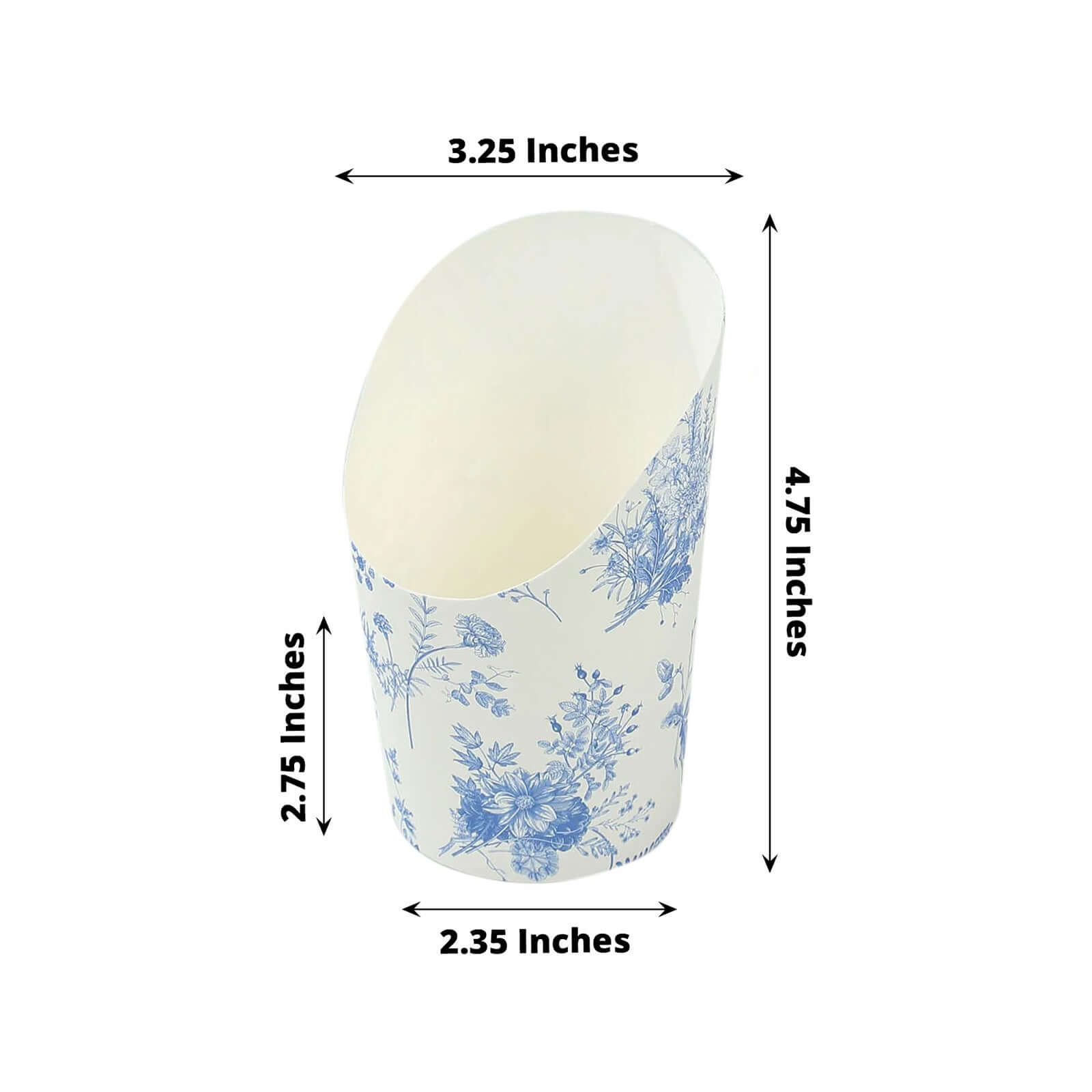 Hot Deal! 50-Pack 14oz Paper Snack Cups with French Toile Floral White & Blue Pattern