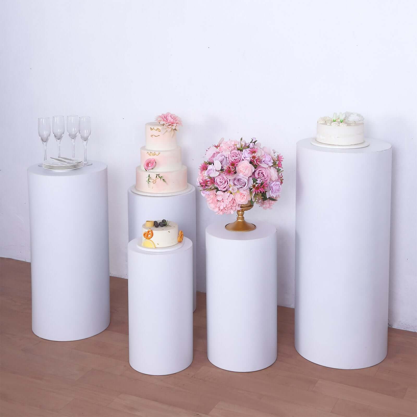 Special Offer! Set of 5 White Metal Round Cylinder Pillar Prop Stands for Wedding Aisle Display