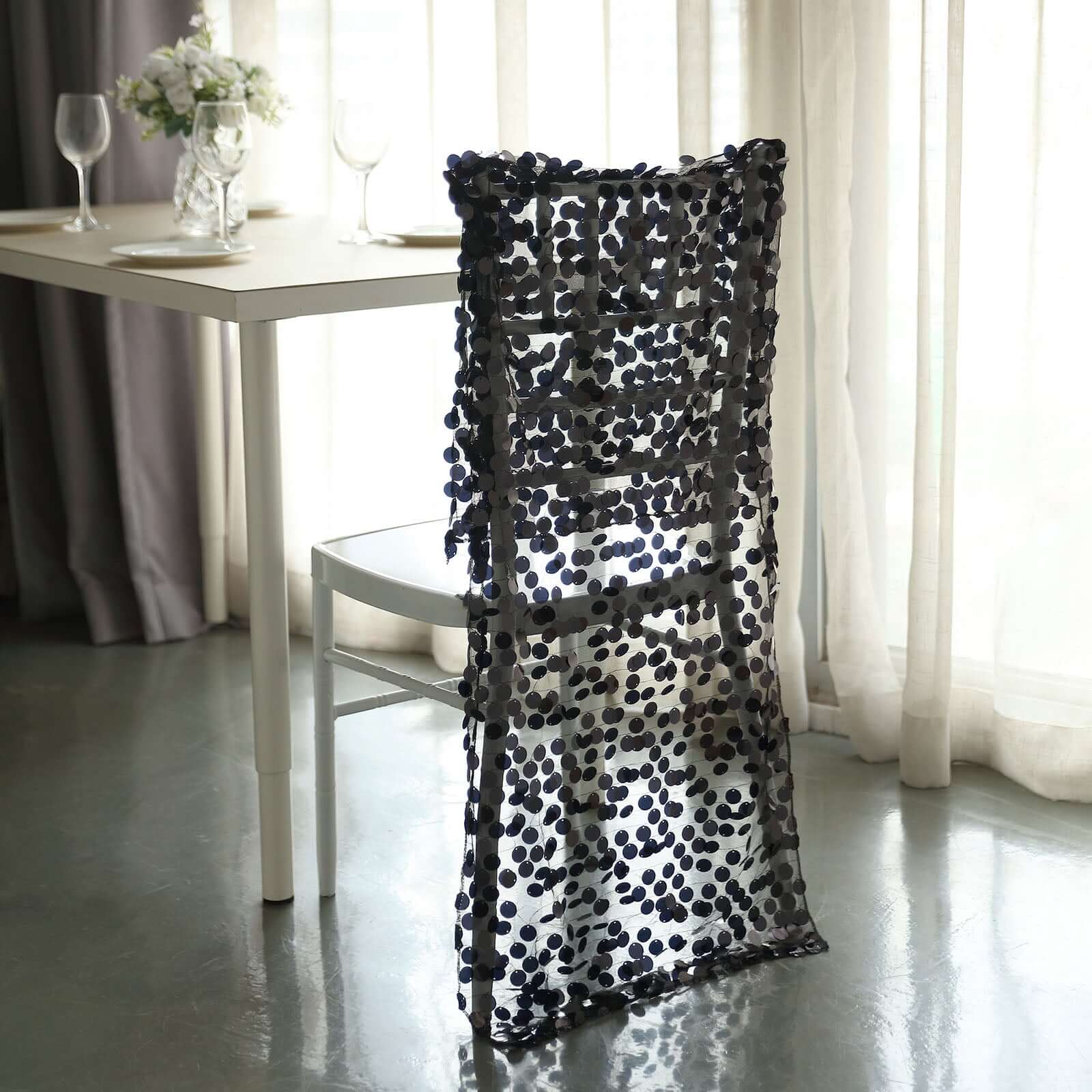 Hot Sale! Black Glittering Sequin Chair Slipcover for Chiavari Chairs - Big Payette Design