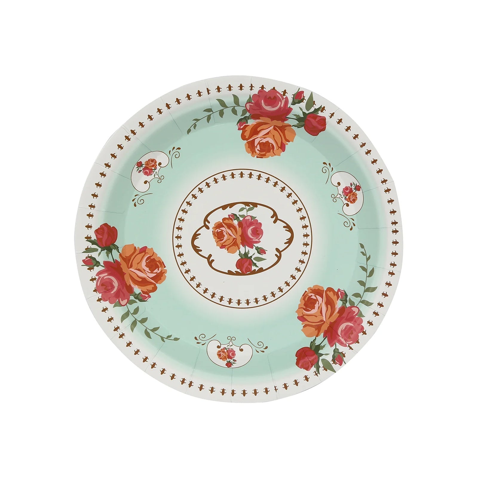 25-Pack 7-Inch Turquoise Vintage Rose Print Disposable Dessert Plates - Ideal for Events
