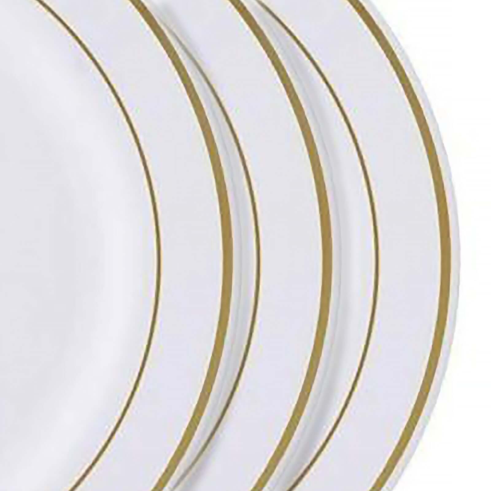 10-Piece Set of Disposable White Plastic Dessert Plates with Stylish Gold Rim, 6 Inches