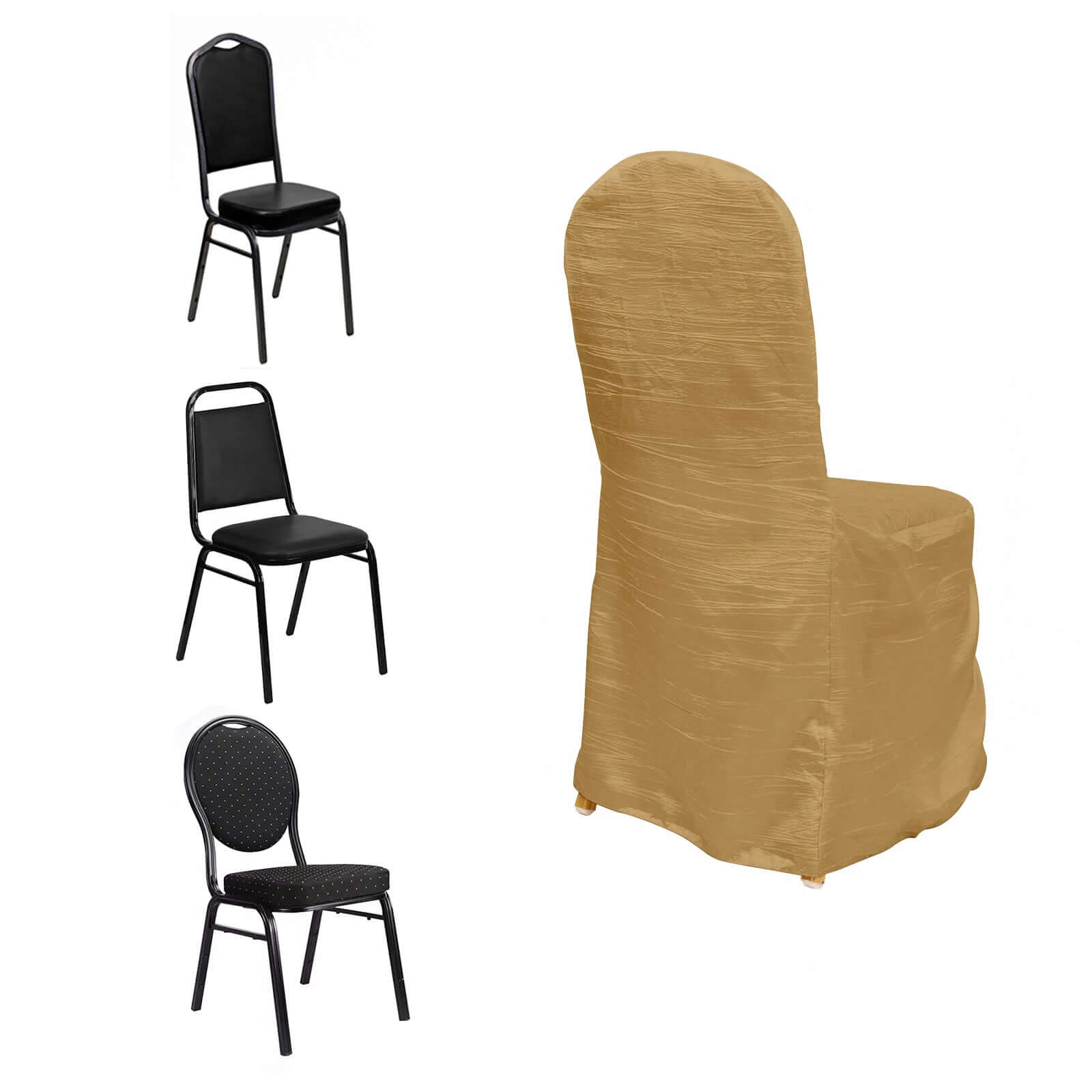 Gold Reusable Crinkle Crushed Taffeta Chair Cover for Banquet Chairs - High Quality!