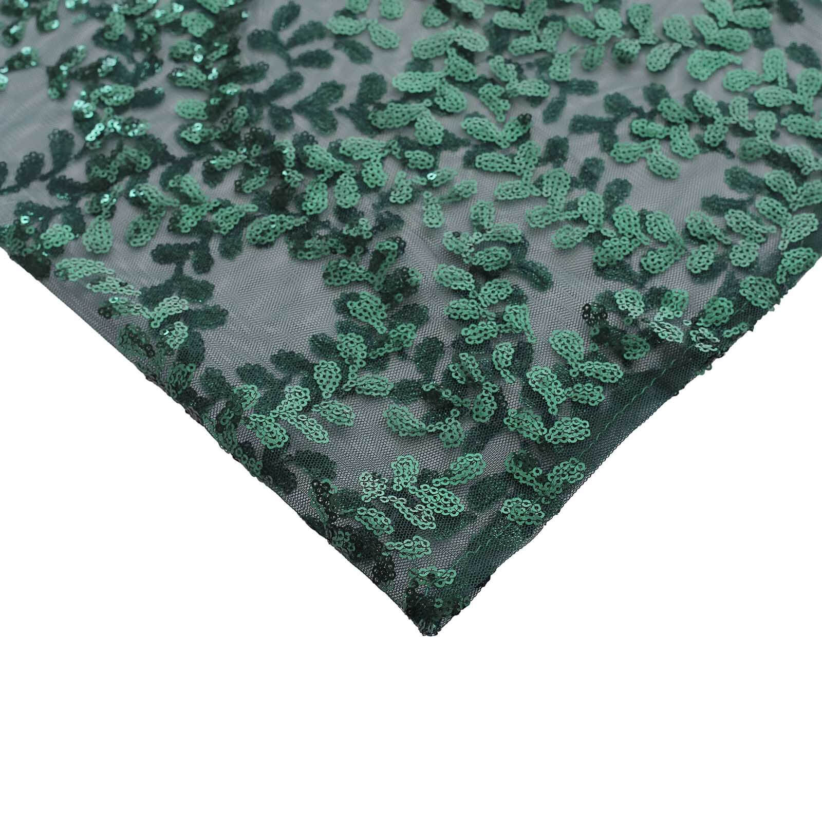 Hot Deal! Set of 5 Sparkly Hunter Emerald Green Sequin Mesh Cylinder Pedestal Stand Covers with Leaf Vine Embroidery