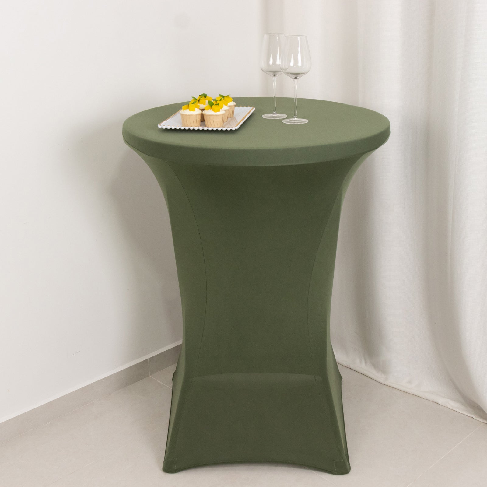 Easy - Maintain Stretch Fitted Spandex Round Cocktail Table Cover in Dusty Sage Green for 24 - 32 Inch Tables