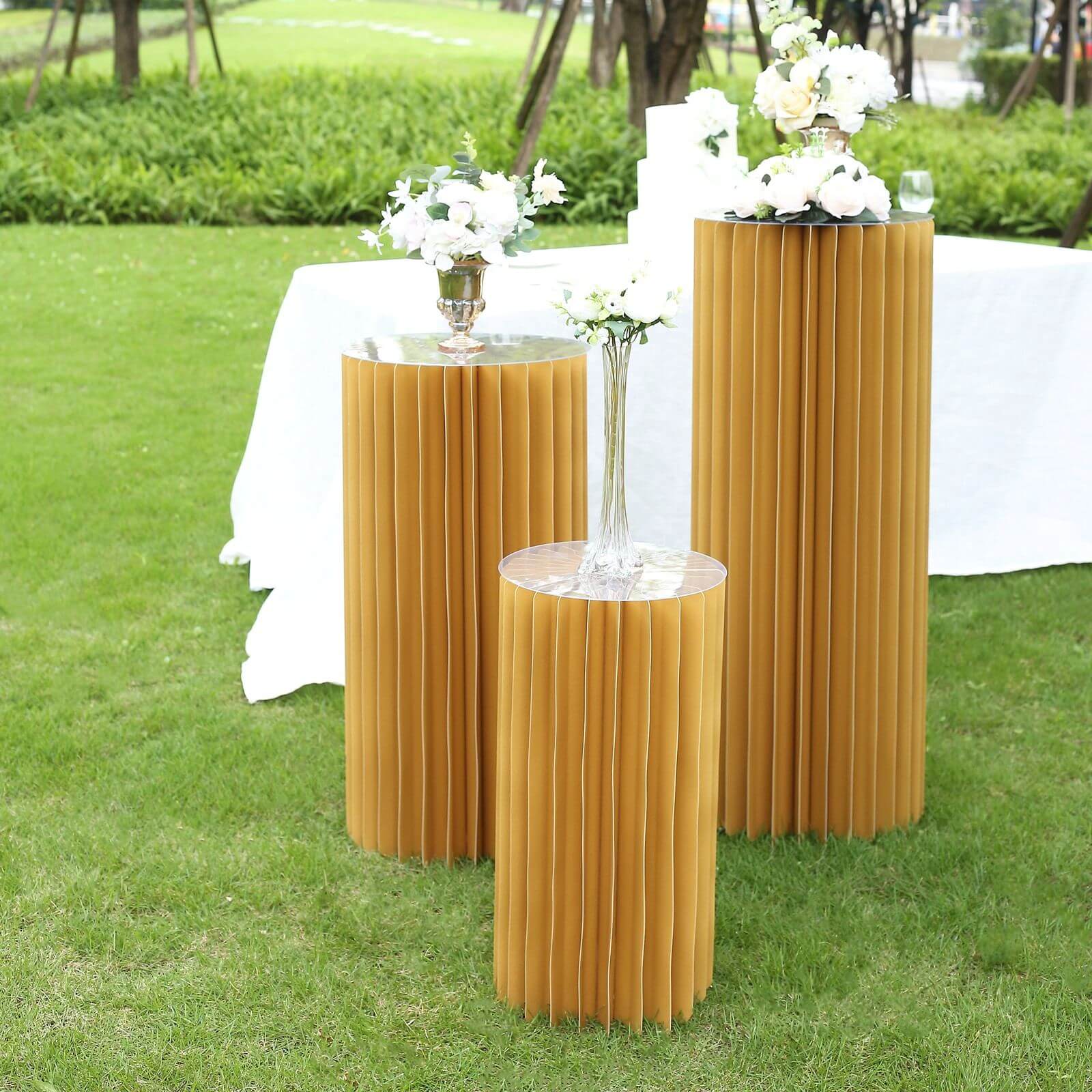 Hot! 24 - inch Gold Accordion Cylinder Display Stand with PVC Top Plate