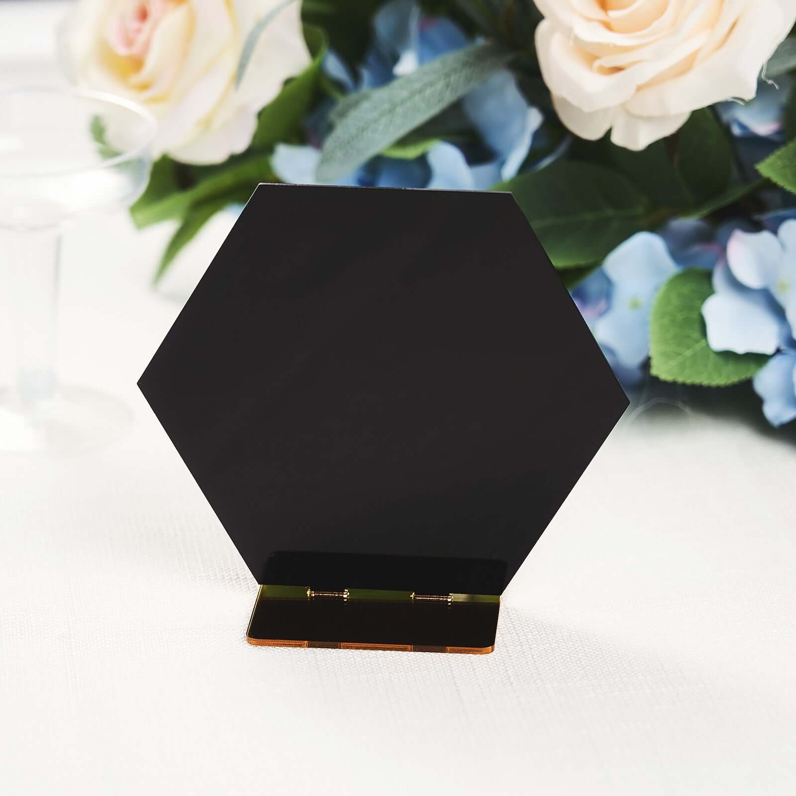 5-Pack Black/Gold Hexagon Acrylic Table Sign Holders - Ideal for Modern Event Centerpieces