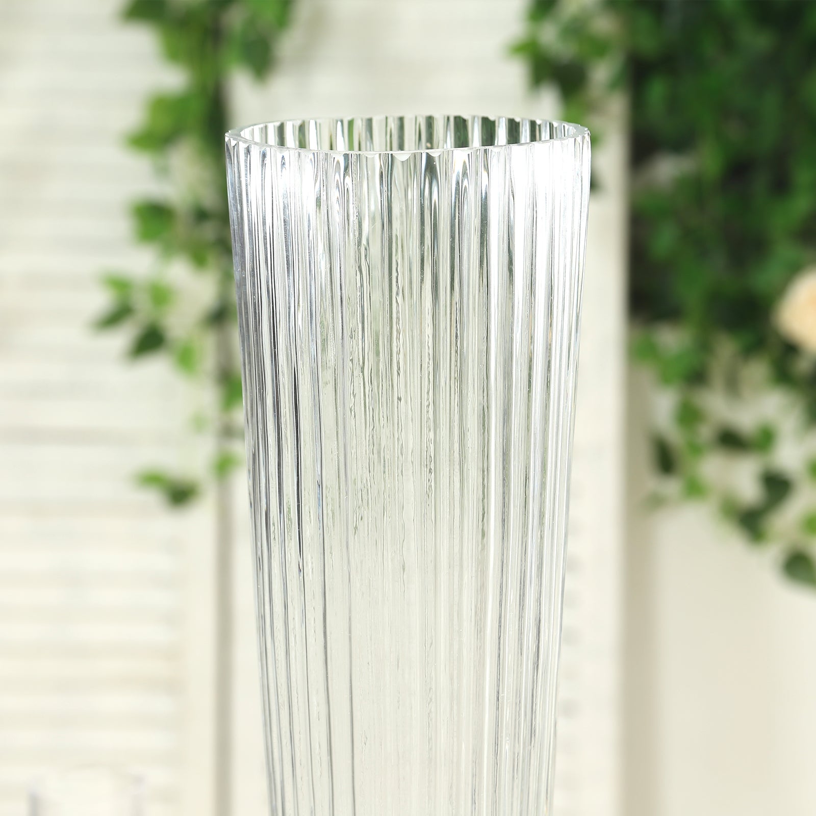 4-Pack Clear Glass Trumpet Vases with Ribbed Design - Durable 26-Inch Event Centerpieces