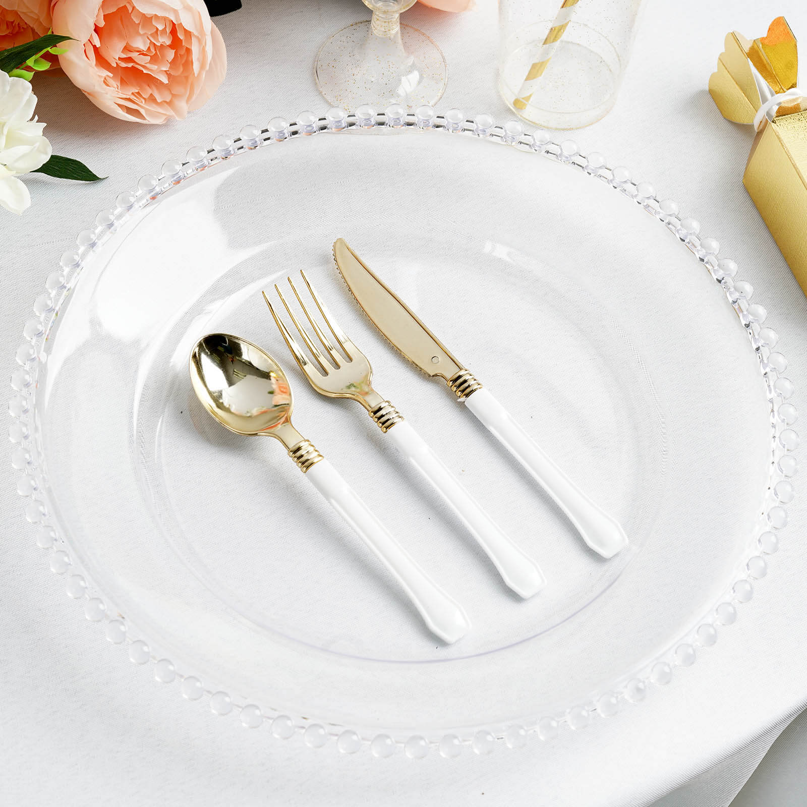 6-Pack Clear 13-Inch Acrylic Round Charger Plates with Beaded Rim - Ideal for Dinner Parties