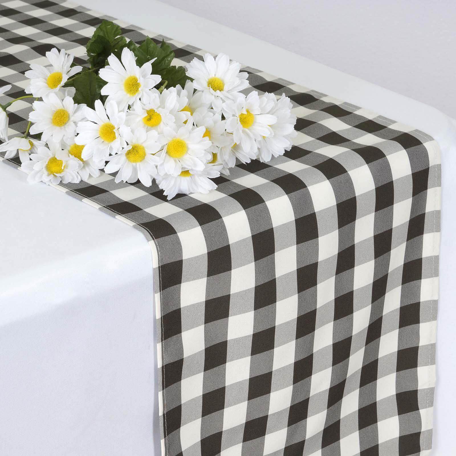 14x108 Black and White Gingham Plaid 100% Polyester Table Runner