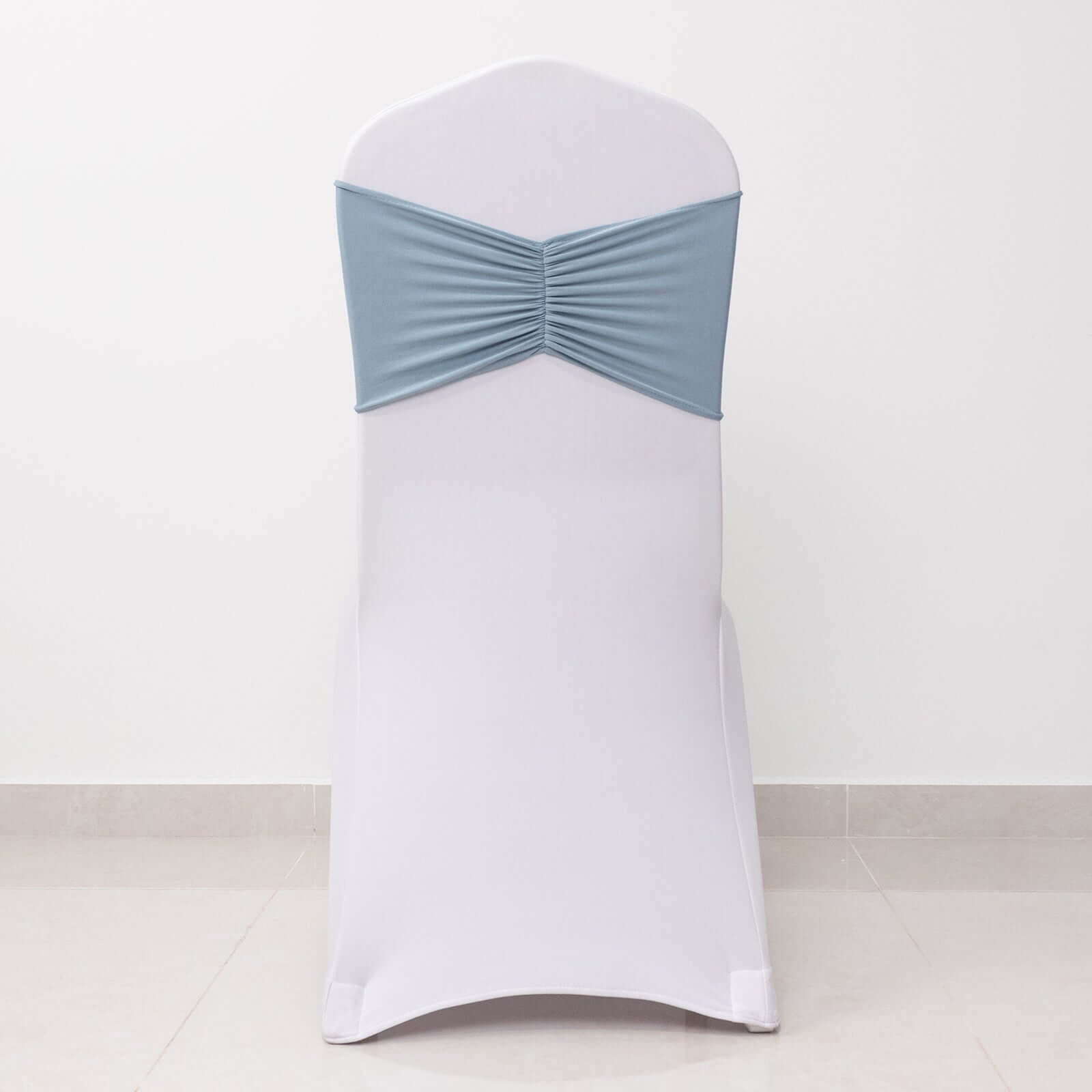 5-Pack Dusty Blue Ruffled Spandex Chair Sashes - Wide & Easy-to-Use Stretch Bands