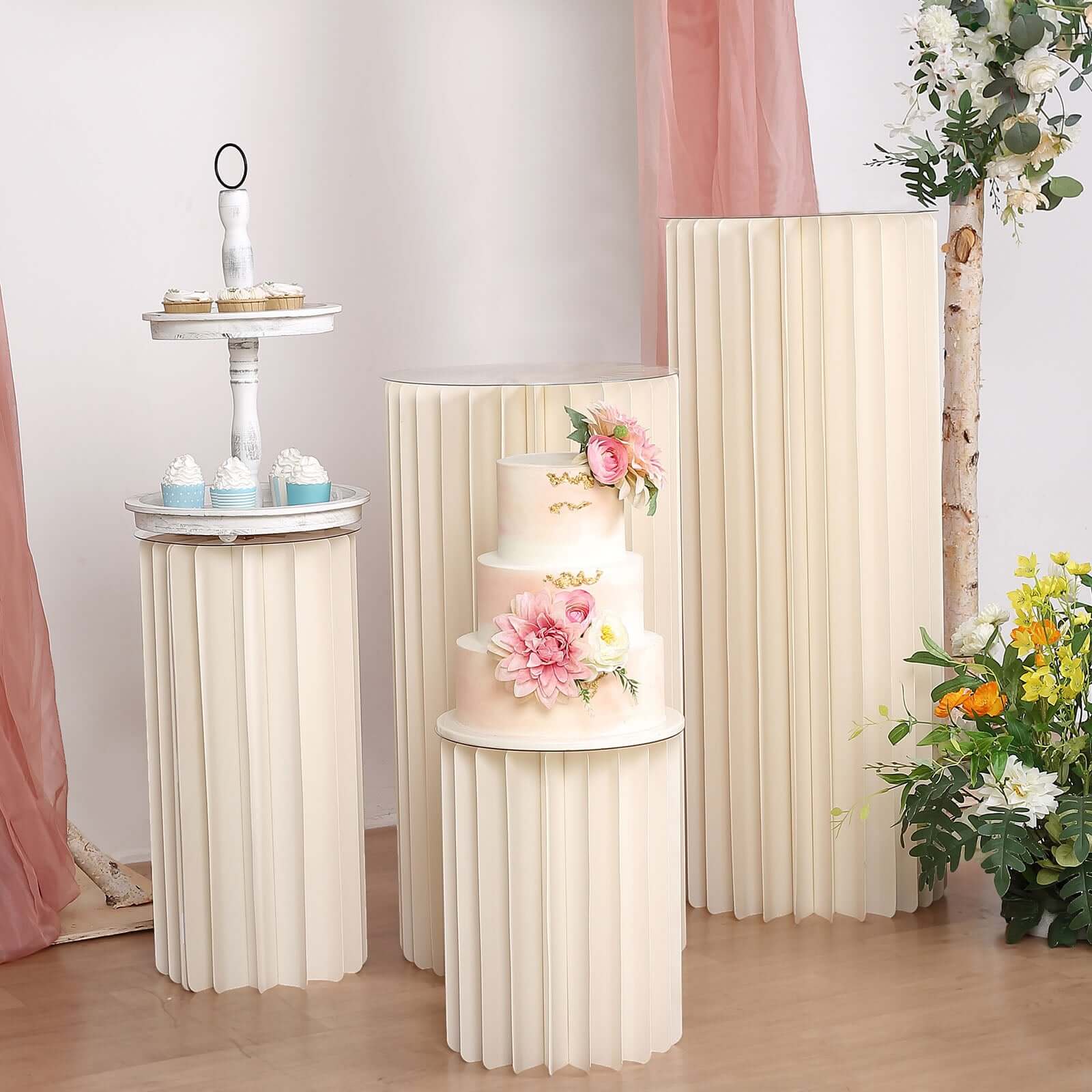 Hot Sale! 24-Inch Ivory Cylinder Display Column Stand with PVC Top Plate for Events