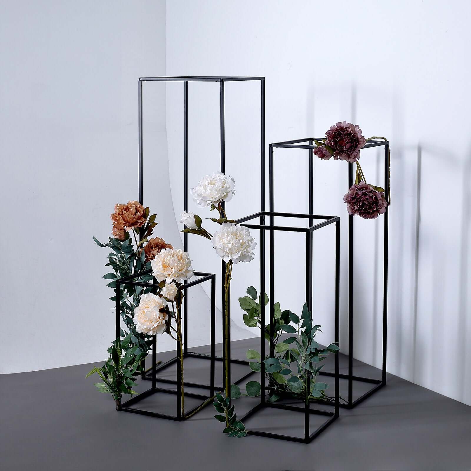 Hot Deal! Set of 4 Matte Black Metal Flower Stands for Wedding Centerpieces - Durable Display in 4 Sizes