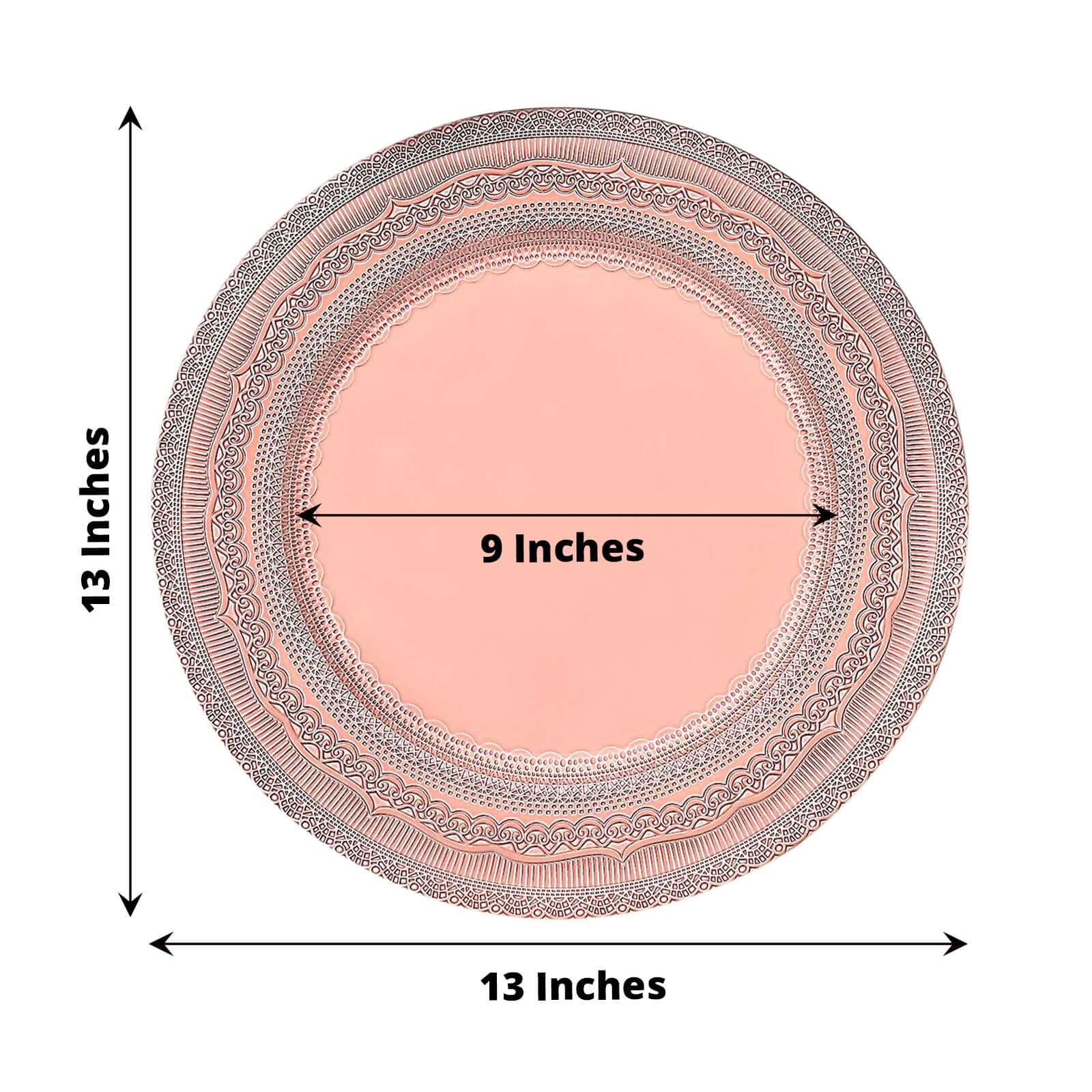 Hot Sale! 6-Pack 13-inch Rose Gold Acrylic Charger Plates with Lace-Embossed Rim for Table Decor