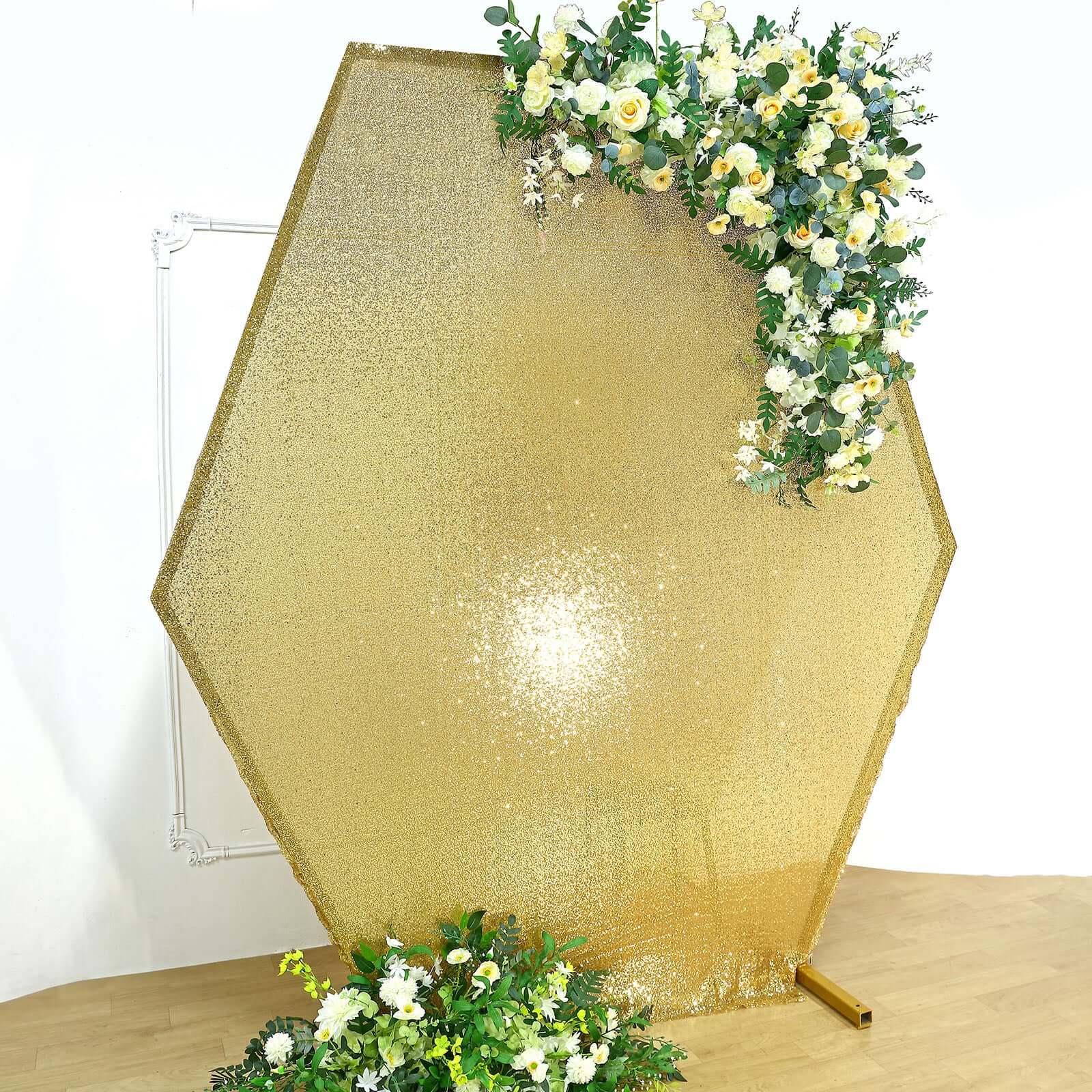 8ft x 7ft Gold Metallic Shiny Sequin Double-Sided Custom Wedding Arch Backdrop Cover