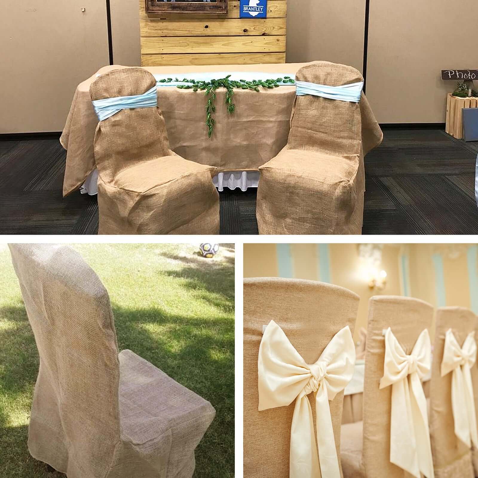 100% Natural Jute Burlap Chair Cover - Perfect for Rustic Wedding Banquets