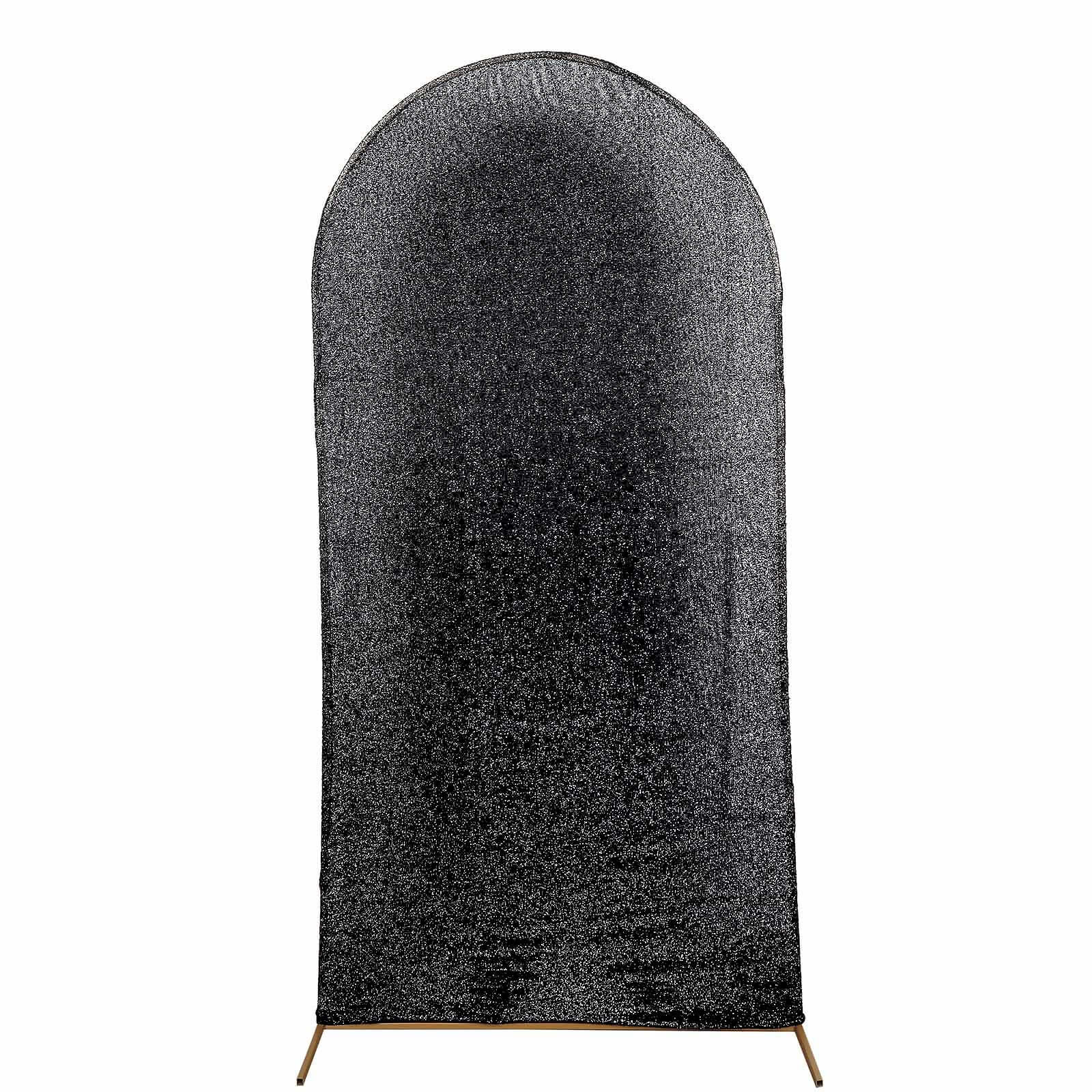 7ft Black Shimmer Tinsel Spandex Cover for Fitted Round - Top Wedding Arch Stand