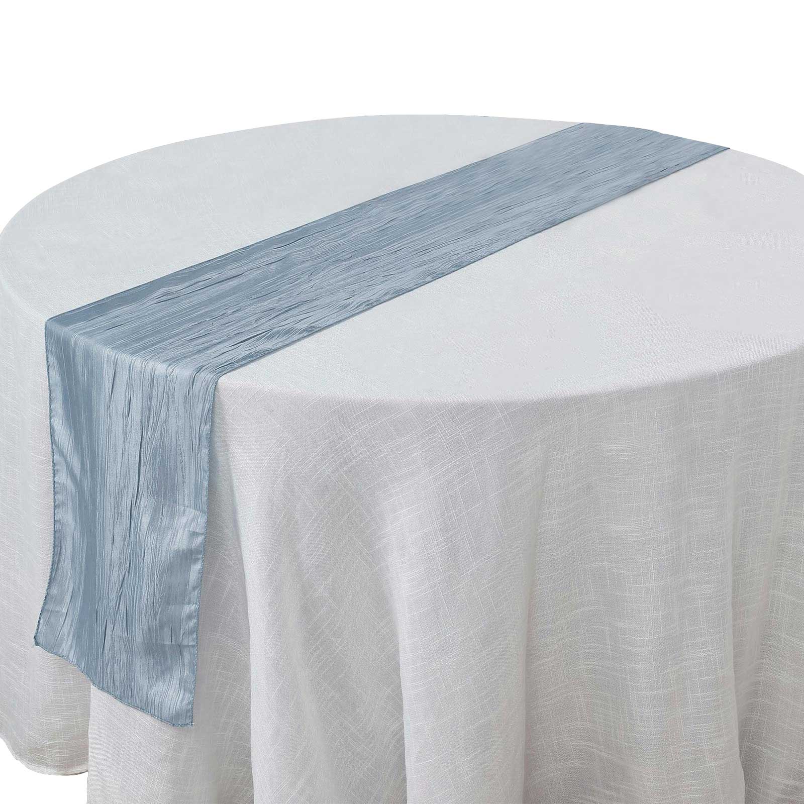 12x108 Dusty Blue Taffeta Table Runner with Accordion Crinkle & Metallic Shine