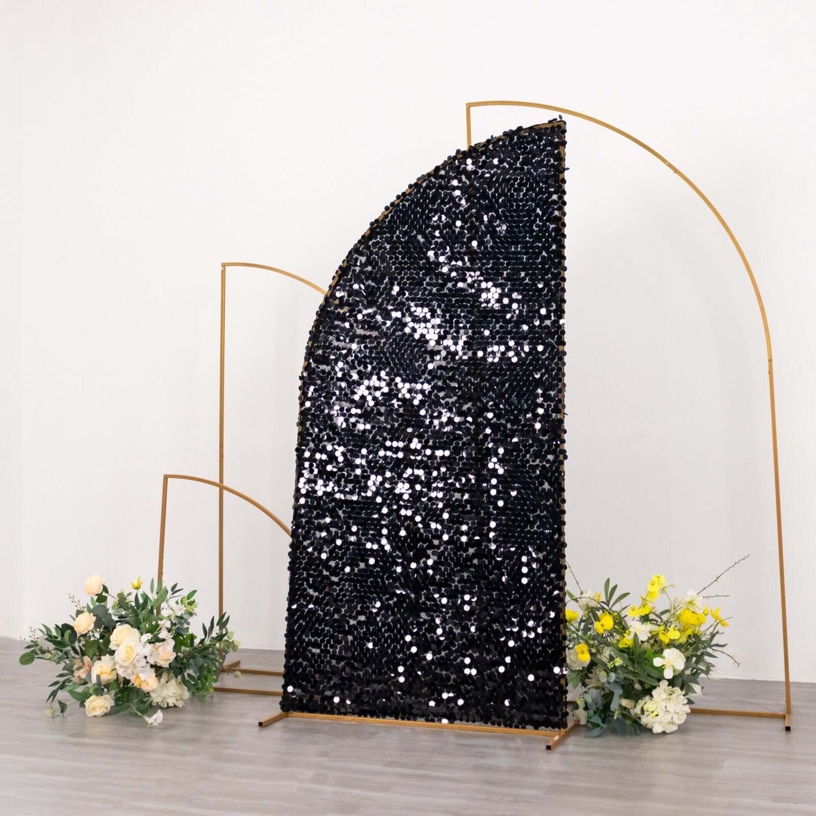 Hot! 6ft Black Double-Sided Payette Sequin Wedding Arch Cover for Half Moon Backdrop Stand