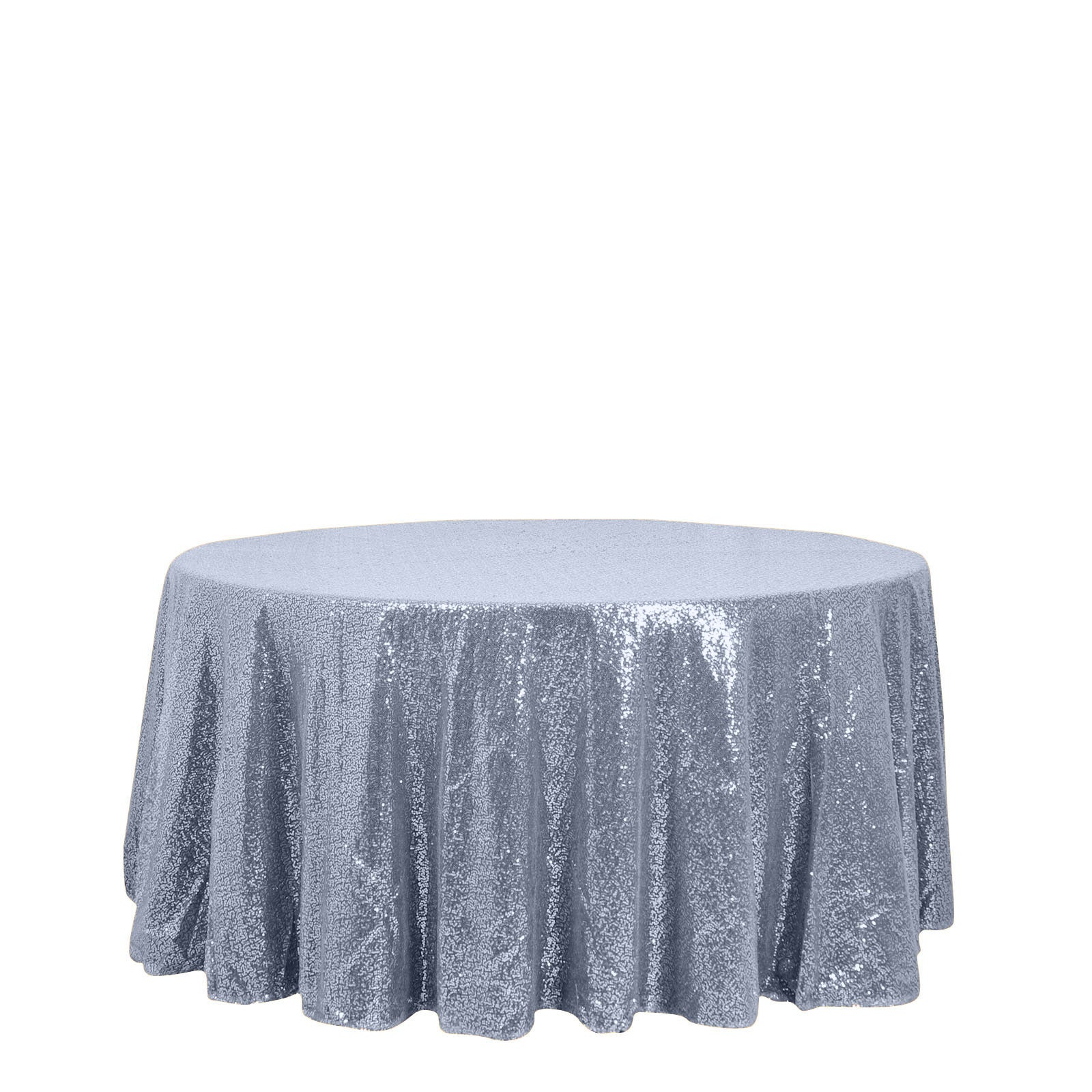 Hot Sale! 120-Inch Dusty Blue Seamless Sequin Round Tablecloth for 5-Foot Tables