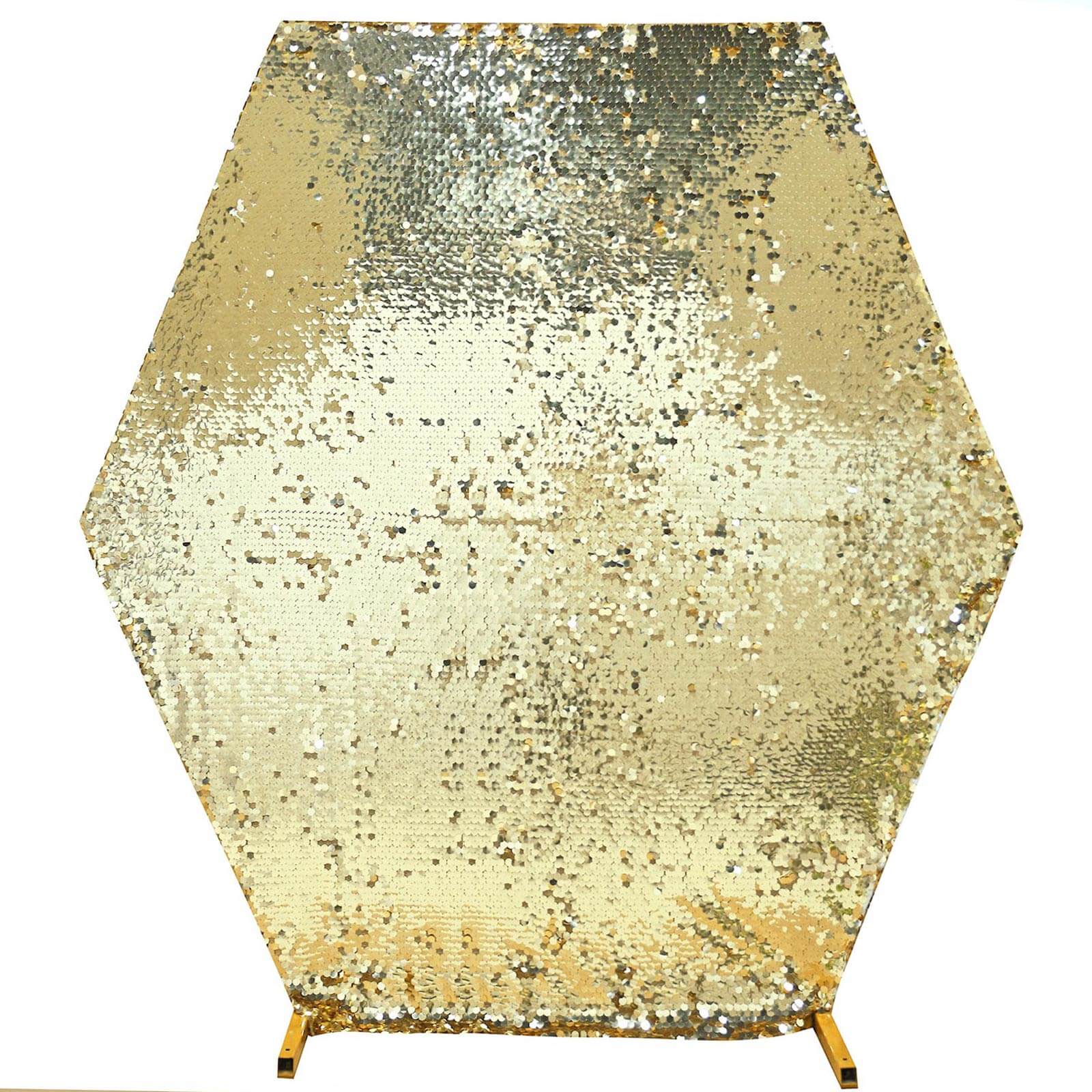Champagne 8ft x 7ft Sparkly Payette Sequin Hexagon Backdrop Stand Cover