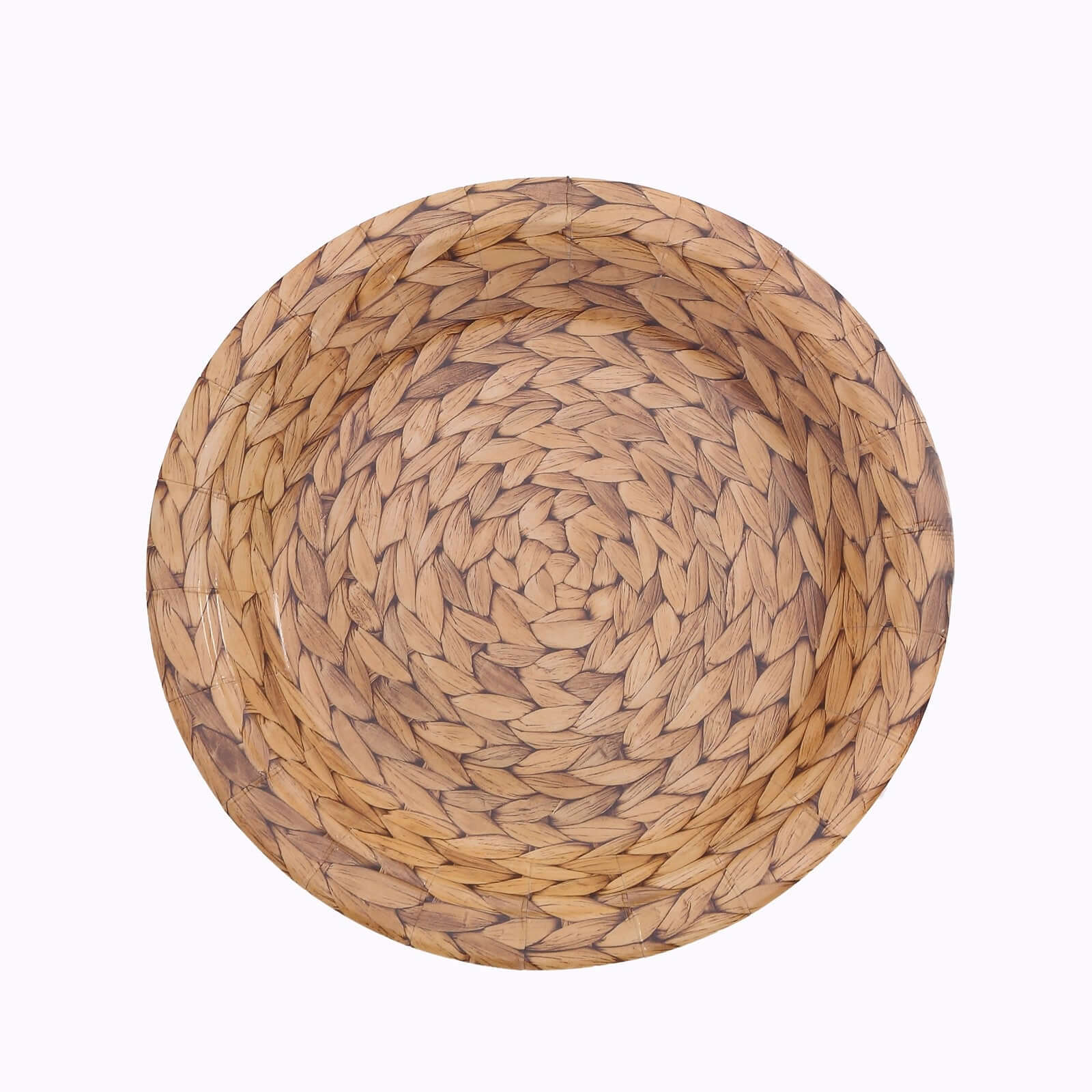 25-Pack 7" Natural Round Paper Dessert Plates with Woven Rattan Print - Premium Disposable Plates for Indoor/Outdoor Events