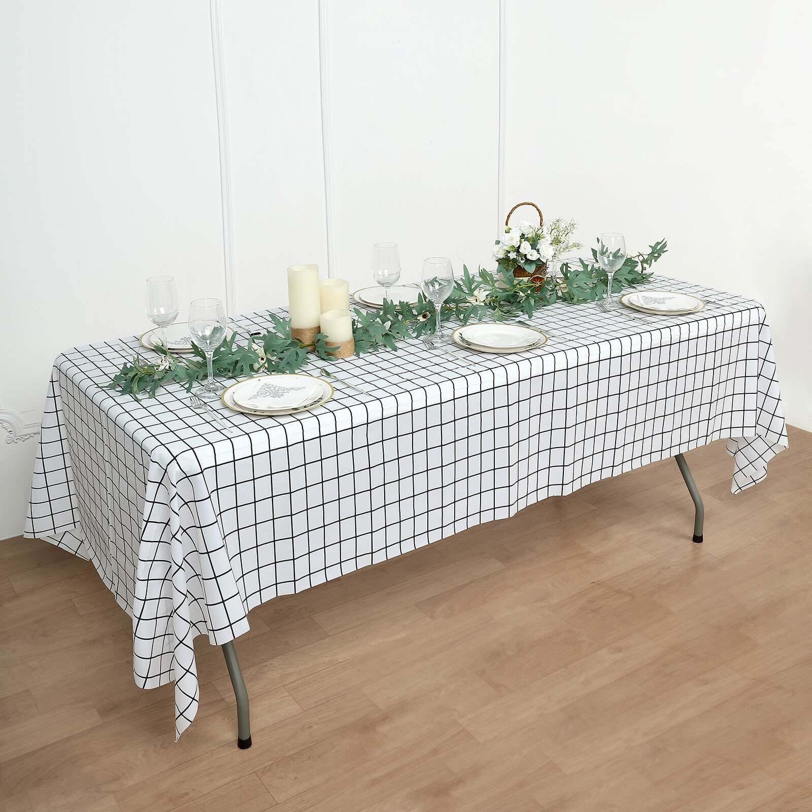 5-Pack Durable Black/White Grid PVC Disposable Plastic Table Covers 54x108 - Perfect for Events
