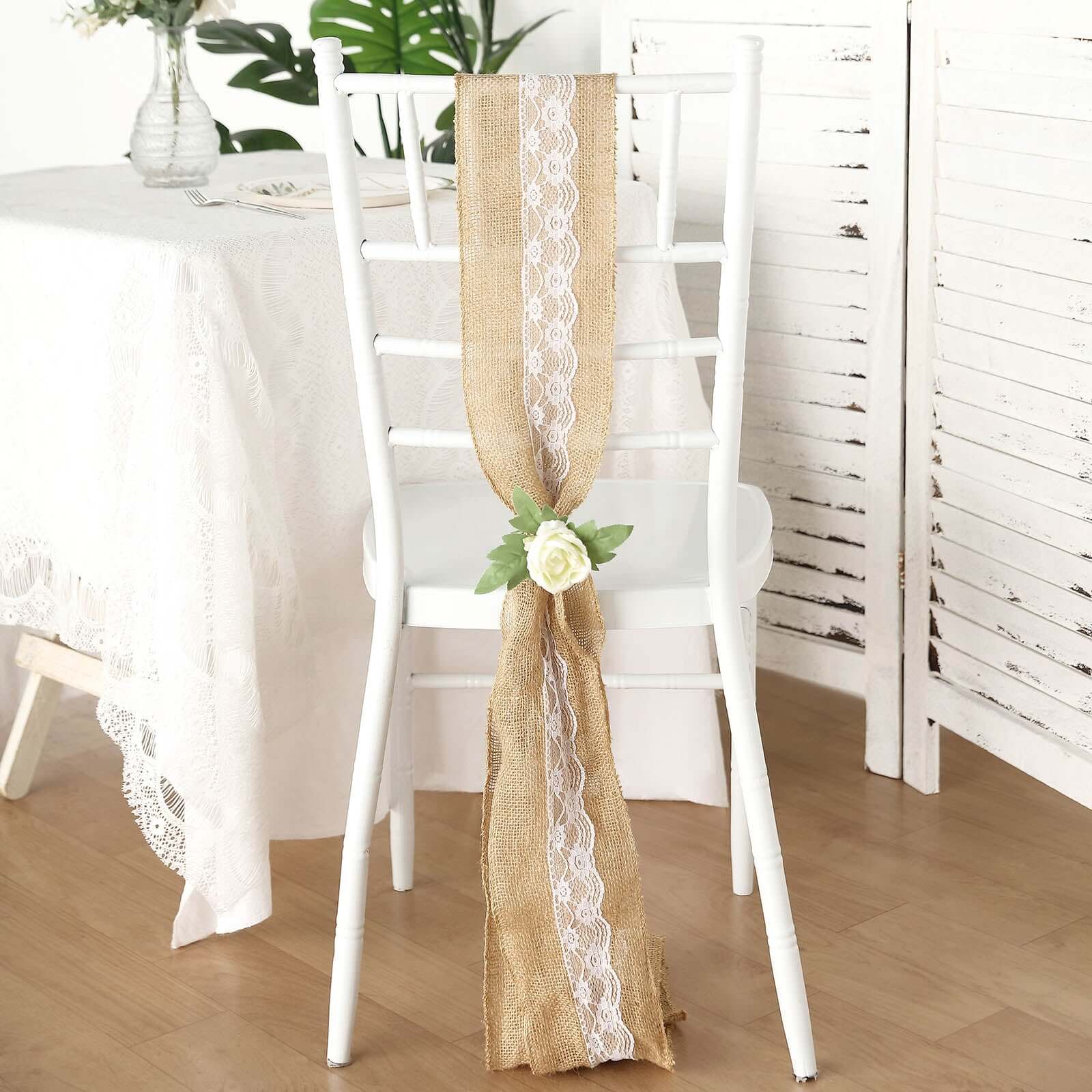 Hot Sale! Natural Burlap & Lace Chair Sash for Weddings & Gatherings