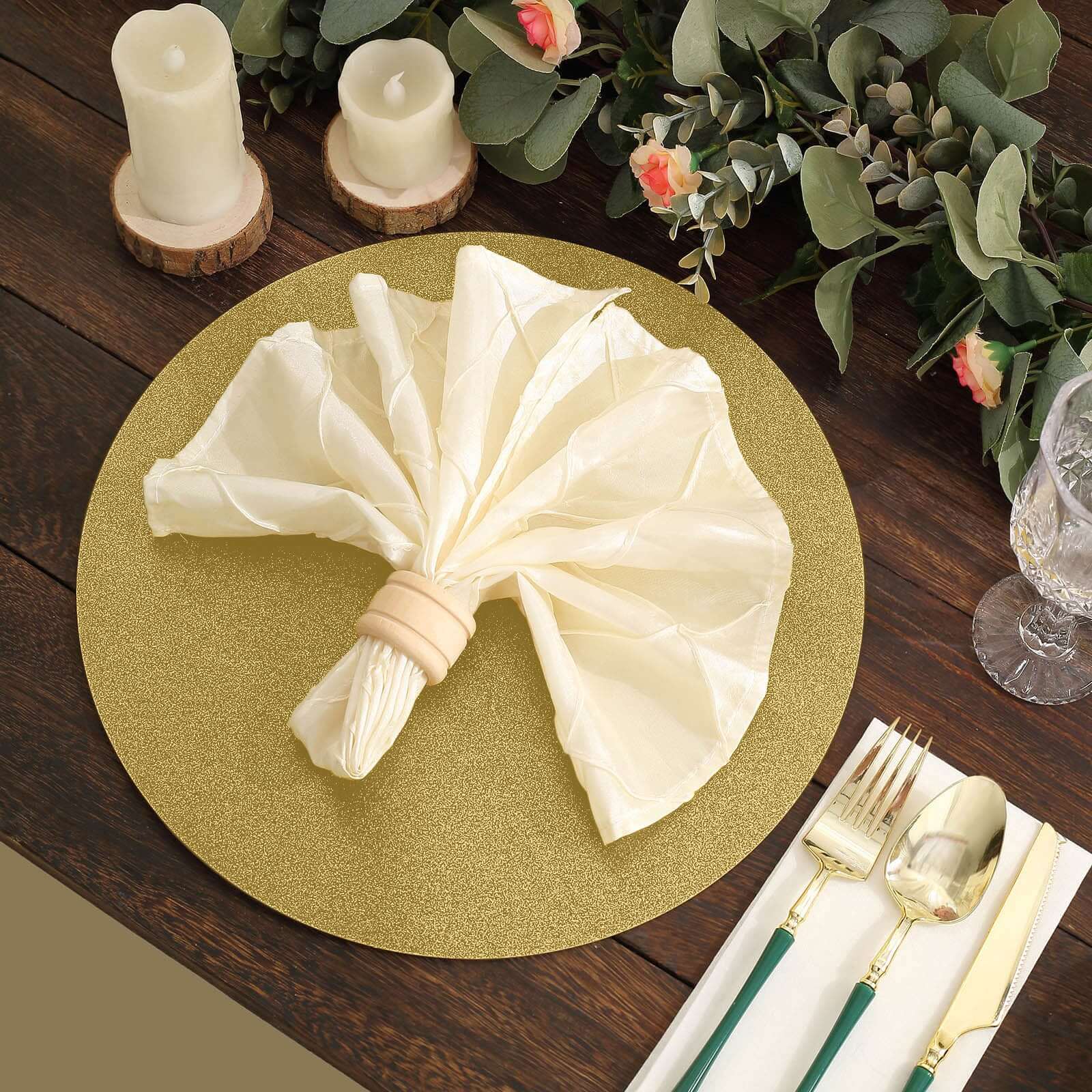 20-Piece Set of Disposable Gold Glitter Paper Placemats - 210GSM, 13" for Elegant Events