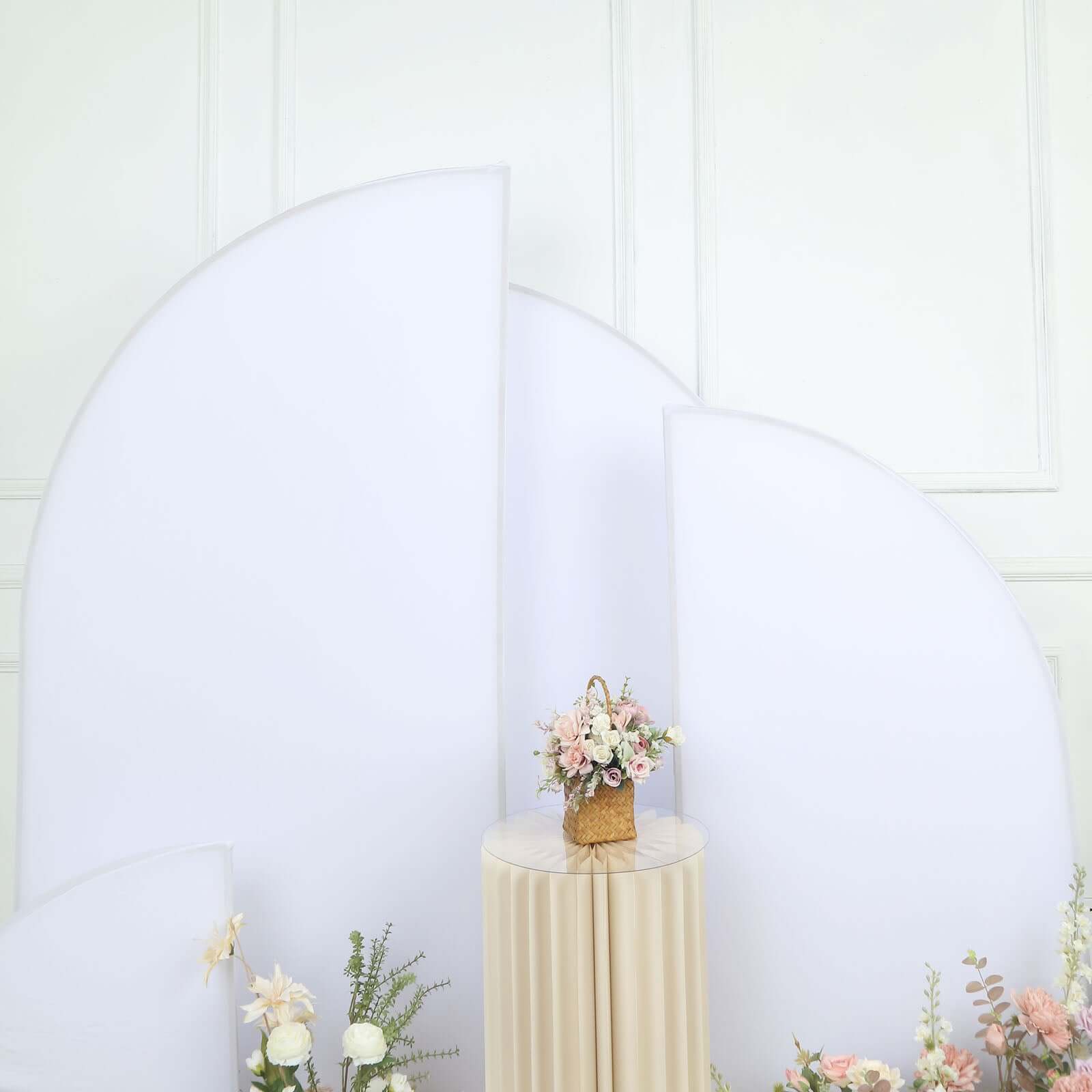 Custom-Fit Matte White Spandex Half Moon Wedding Arch Covers Set of 4 - Various Sizes