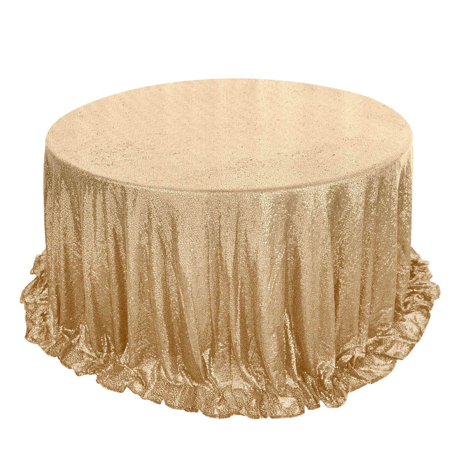 Champagne Seamless Round Sequin Tablecloth, 132-Inch Dazzling Cover