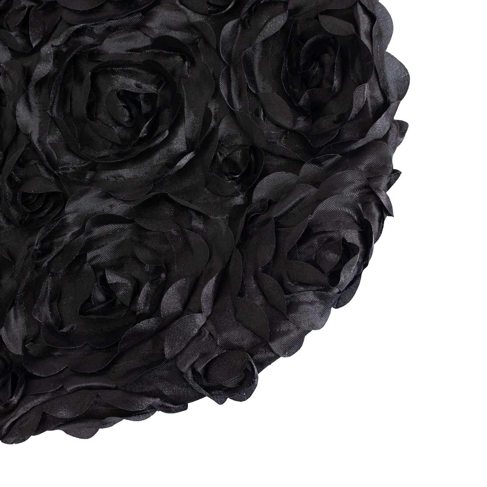 Black Stretch Fitted Satin Rosette Slip-On Cover for Banquet Chairs